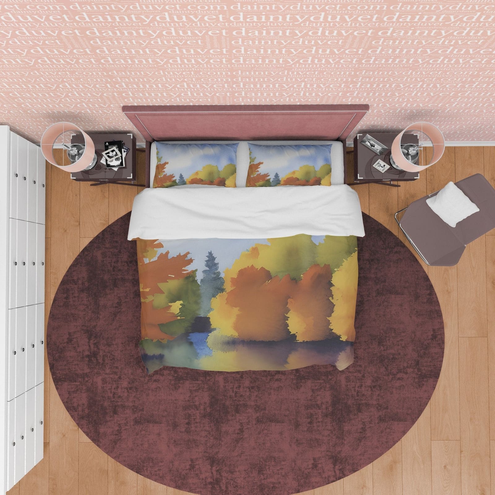 Blue Sky Fall Trees Reflection Duvet Cover Autumn Bedding Set, Warm Autumn Colors Printed Quilt Cover, Foliage Bedspread —…