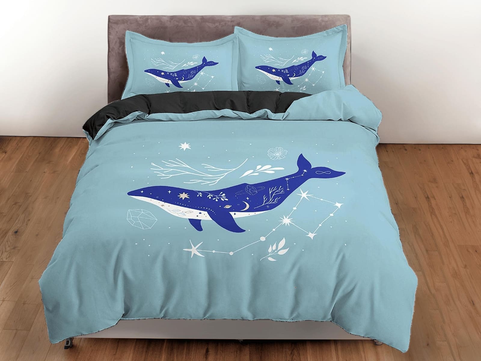 Blue Whale Constellation Boho Bedding, Minimalist Bohemian, Dorm Bedding, Duvet Cover Set, Aesthetic Duvet Cover King Quee…