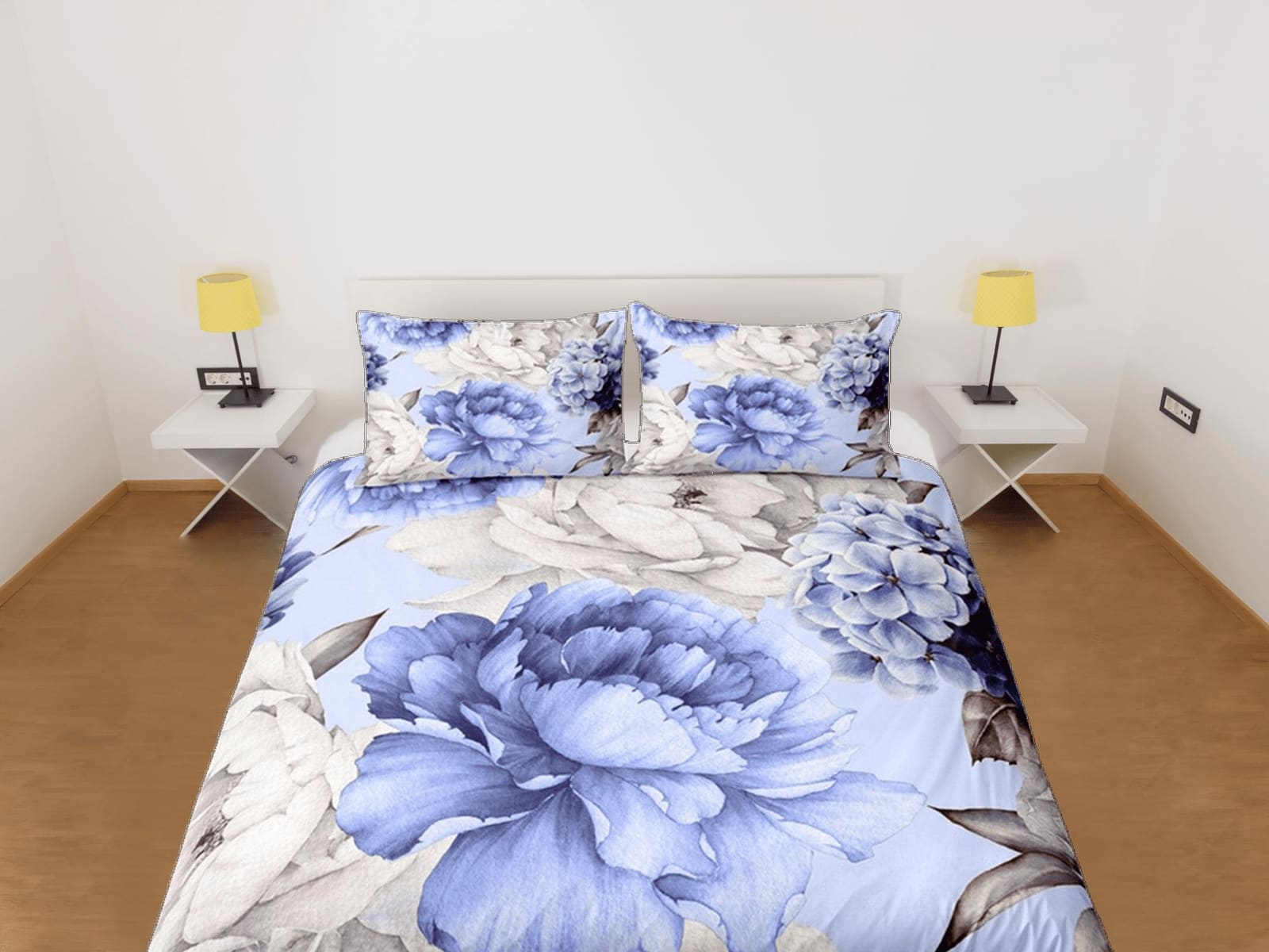 Blue & White Peony Blue Duvet Cover Set, Floral Bedspread Dorm Bedding Set