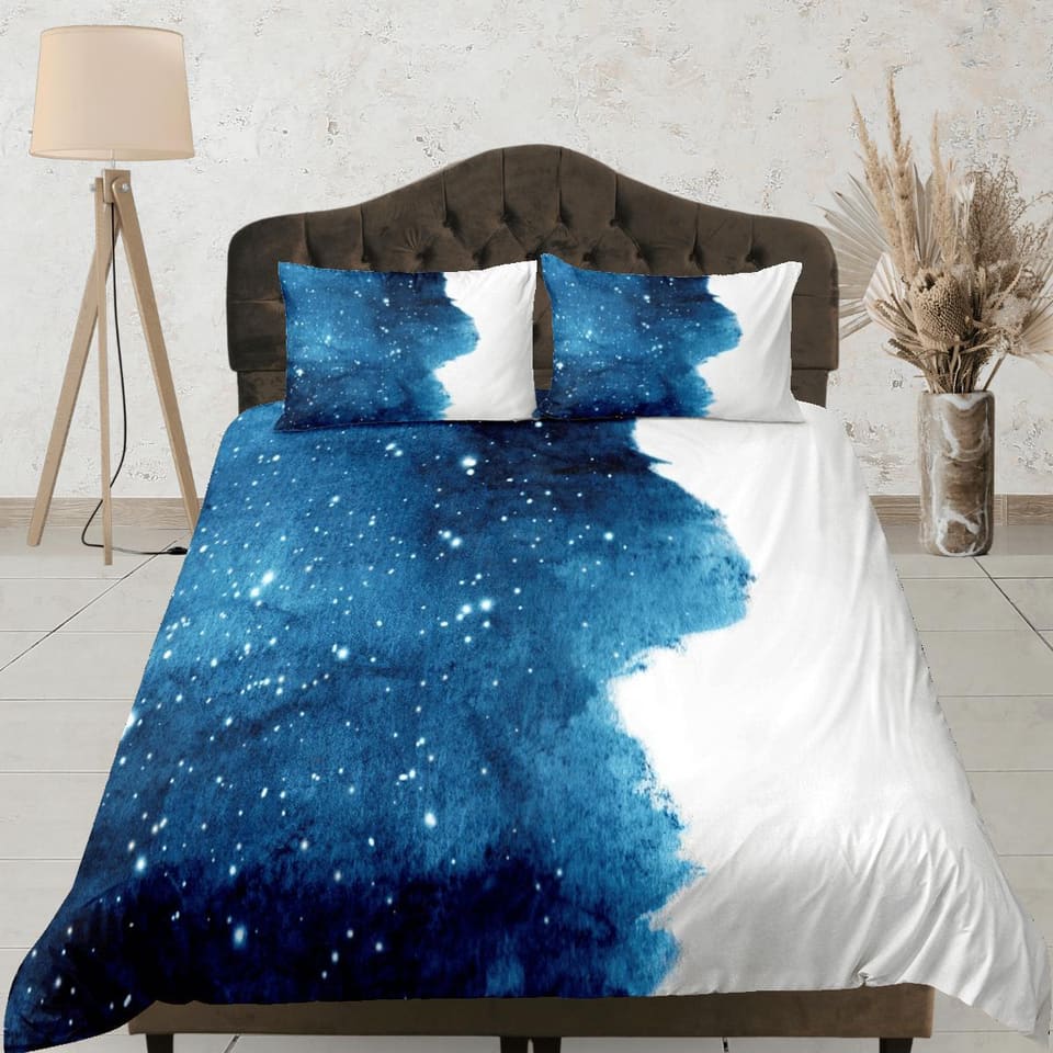 Blue White Stylish Galaxy Duvet Cover Set Bedspread, Dorm Bedding with Pillowcase