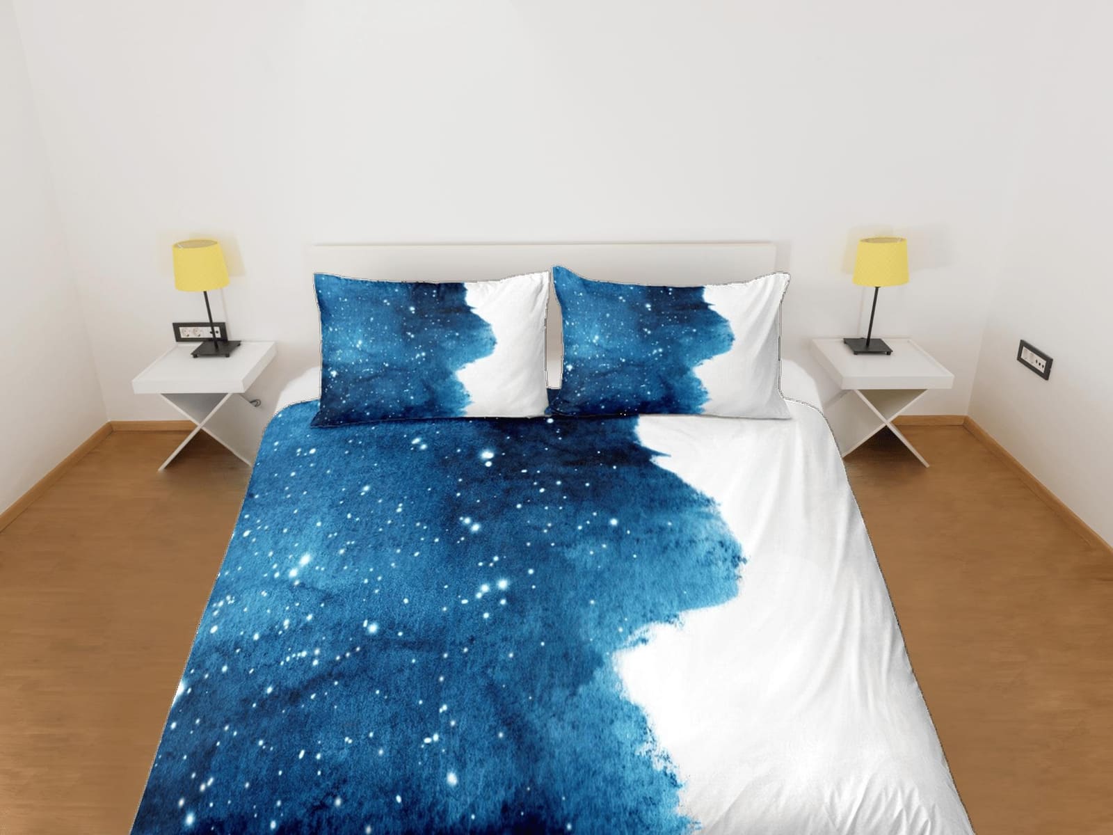 Blue White Stylish Galaxy Duvet Cover Set Bedspread, Dorm Bedding with Pillowcase