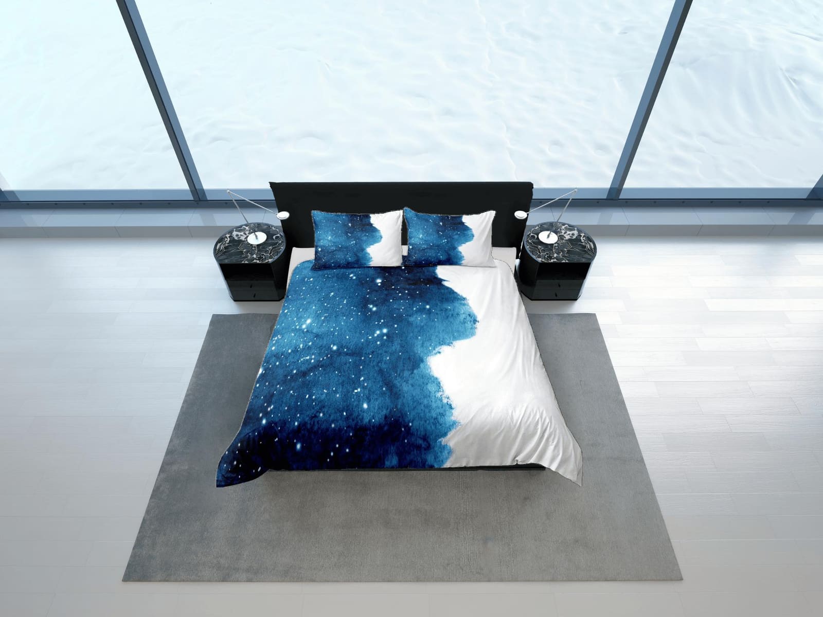 Blue White Stylish Galaxy Duvet Cover Set Bedspread, Dorm Bedding with Pillowcase