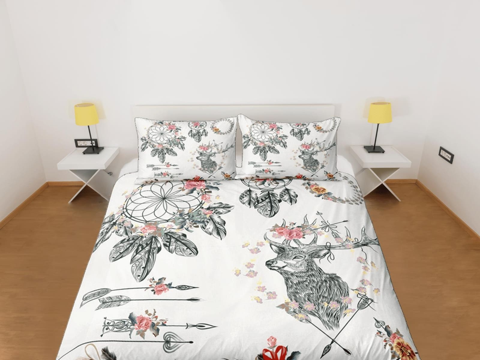Bohemian Duvet Cover Set Boho Bedding, Reindeer Floral Dorm Bedding & Pillowcase, King Duvet Cover Full, Queen Comforter B…