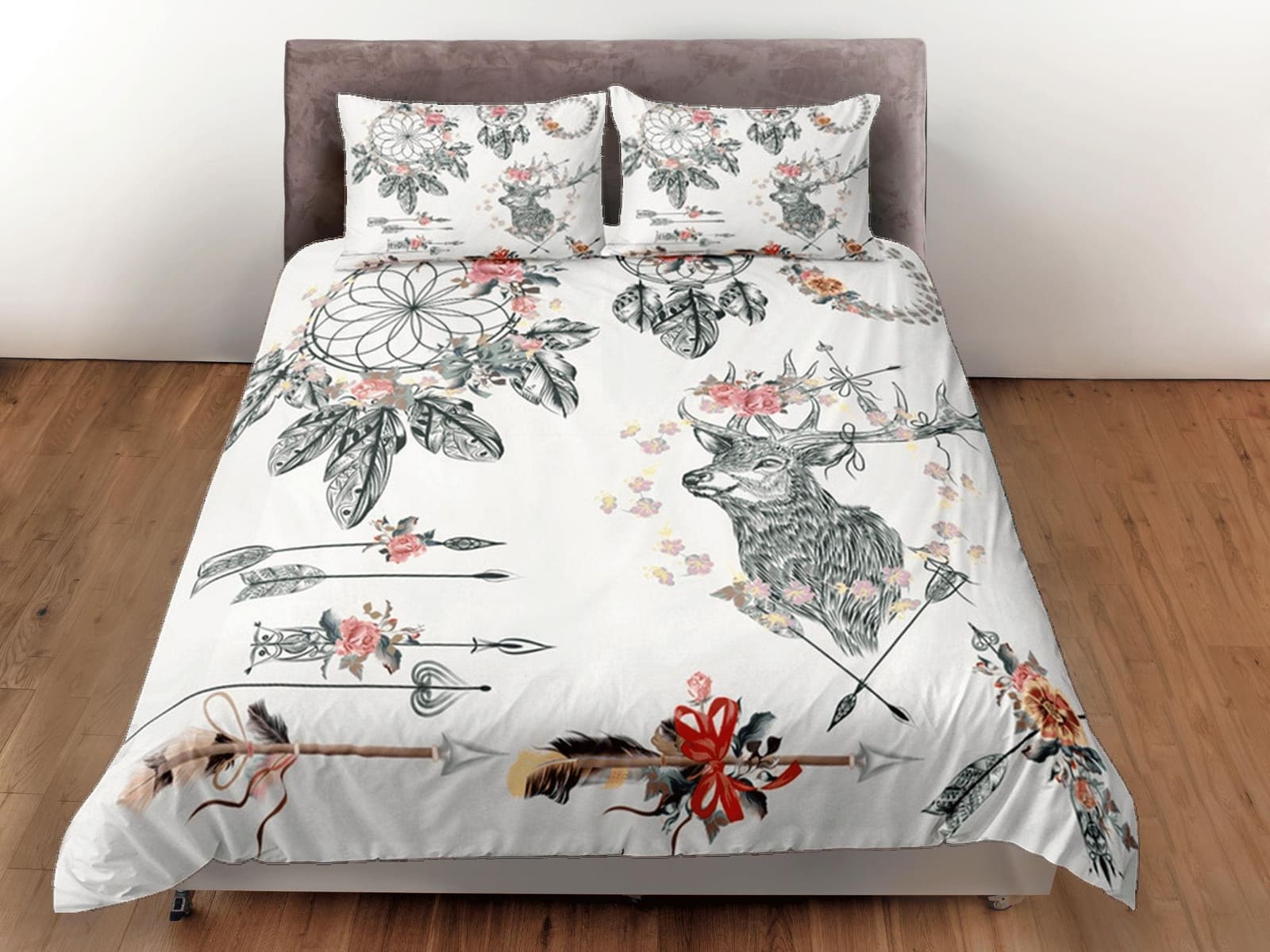 Bohemian Duvet Cover Set Boho Bedding, Reindeer Floral Dorm Bedding & Pillowcase, King Duvet Cover Full, Queen Comforter B…