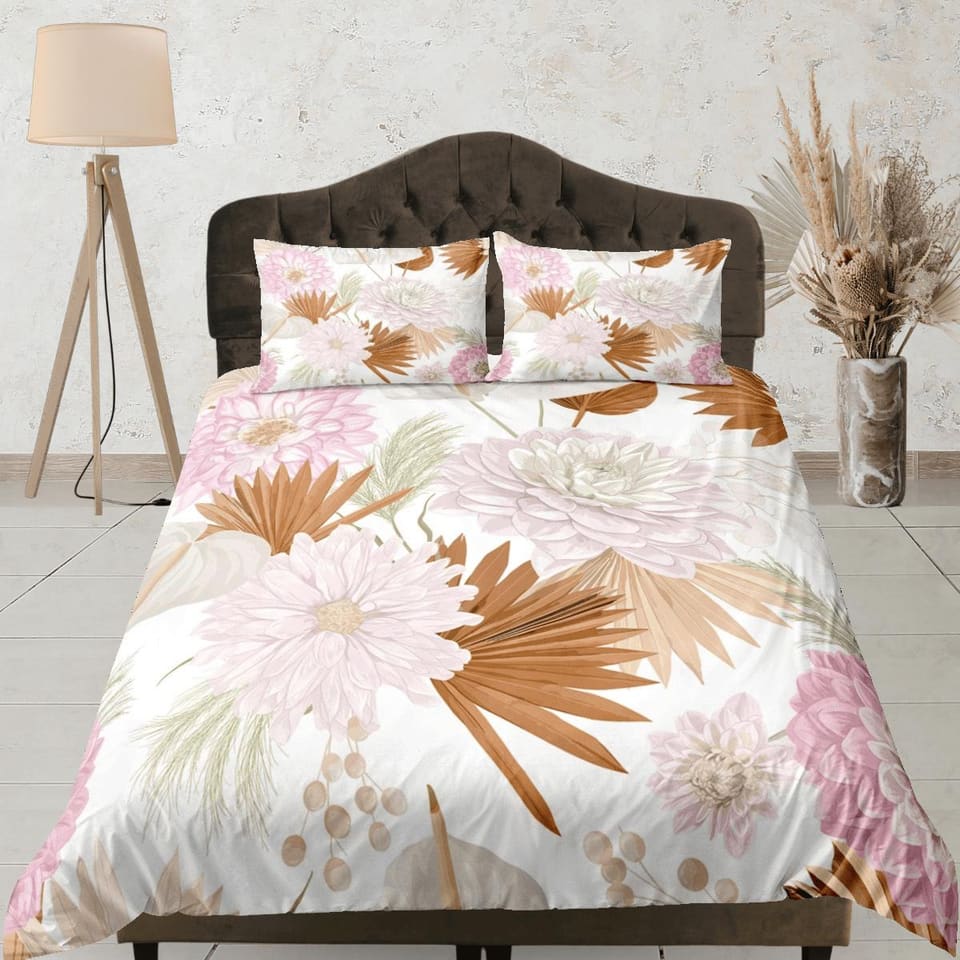 Bohemian pink floral duvet cover colorful bedding, teen girl bedroom, baby girl crib bedding boho maximalist bedspread aes…