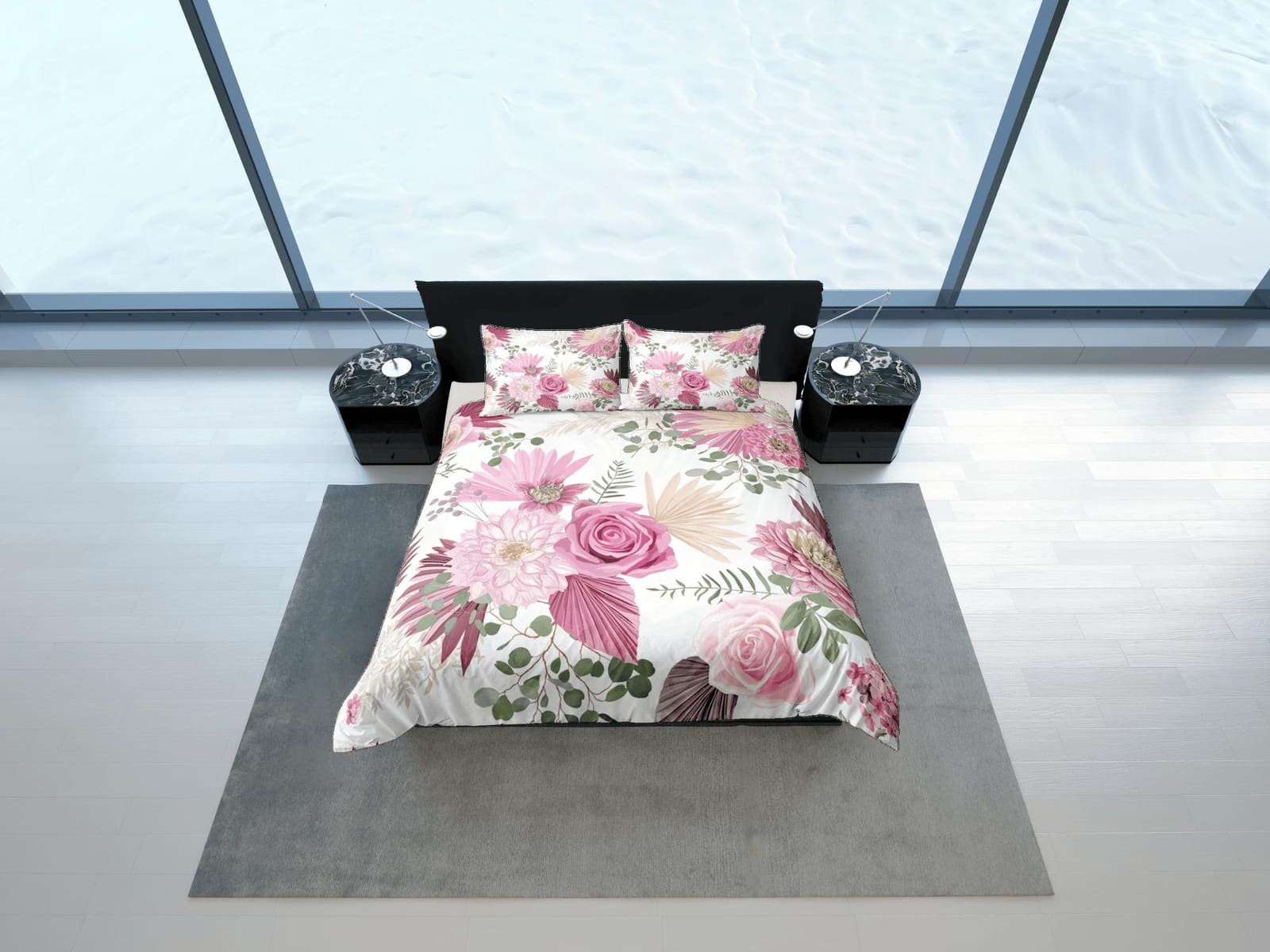 Bohemian pink roses and camelia duvet cover colorful bedding, teen girl bedroom, baby girl crib bedding boho maximalist be…