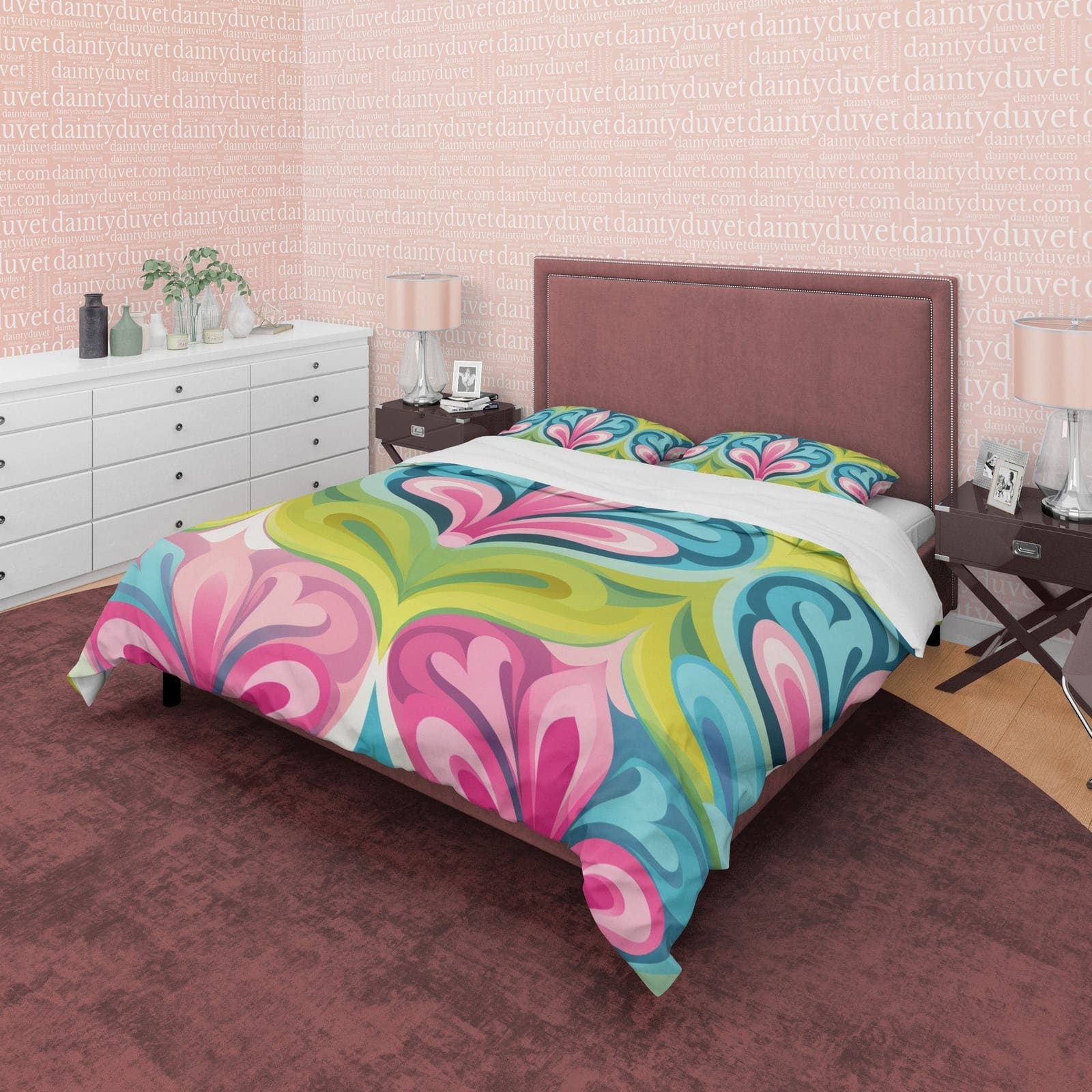Boho Bedding Colorful Duvet Cover Bohemian Bedroom Set, Floral Quilt Cover, Aesthetic Bedspread, Tropic Bright Color Uniqu…