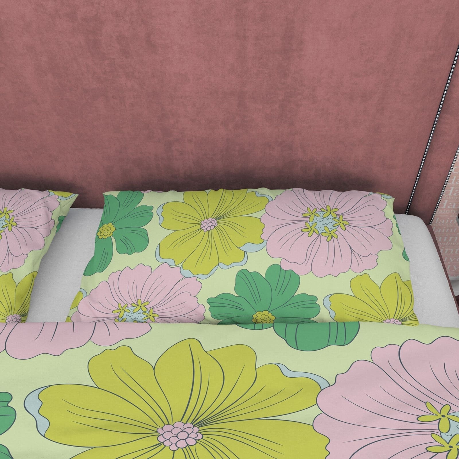 Boho Bedding Colorful Duvet Cover Bohemian Bedroom Set, Green Pink Floral Quilt Cover, Aesthetic Bedspread, Bright Color U…
