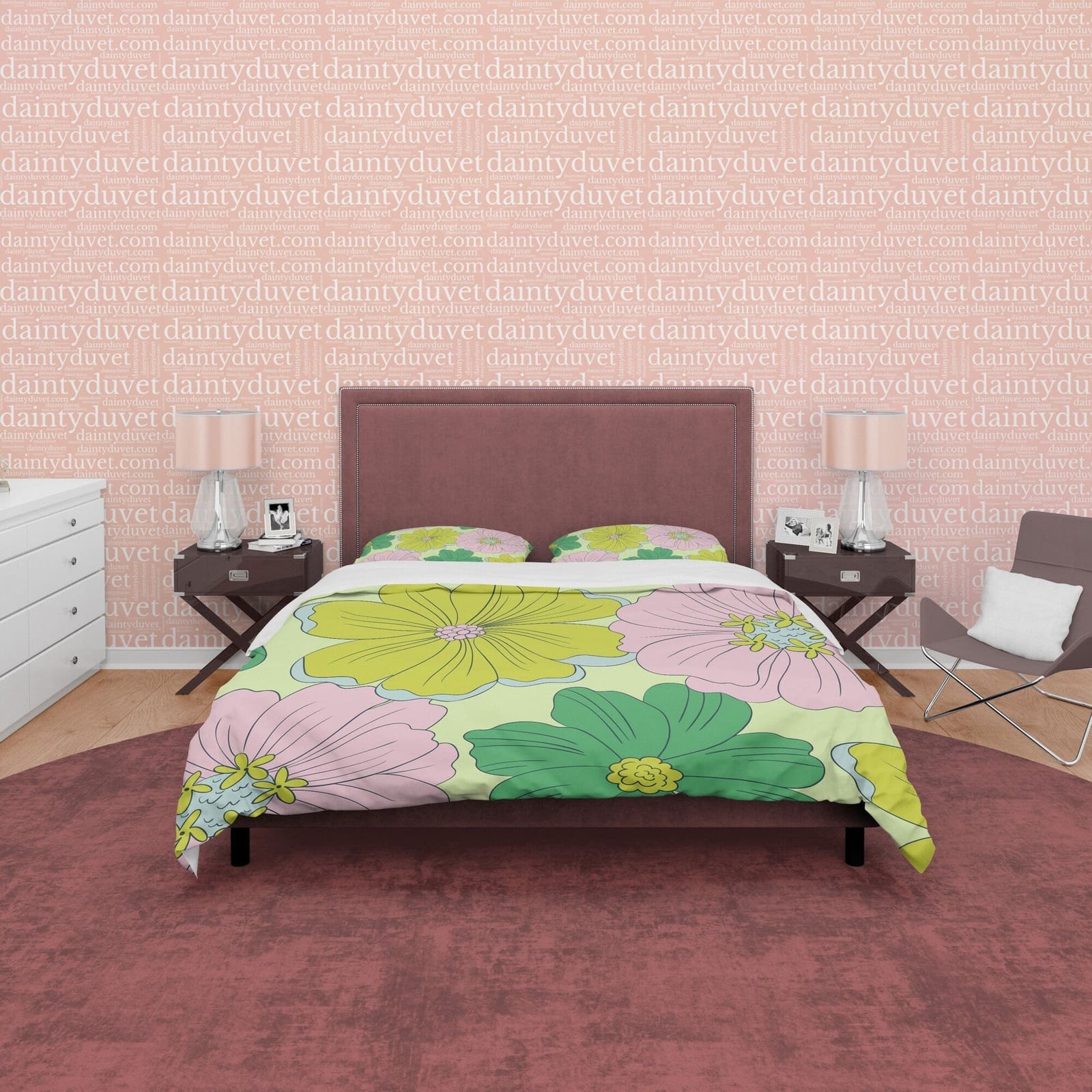 Boho Bedding Colorful Duvet Cover Bohemian Bedroom Set, Green Pink Floral Quilt Cover, Aesthetic Bedspread, Bright Color U…
