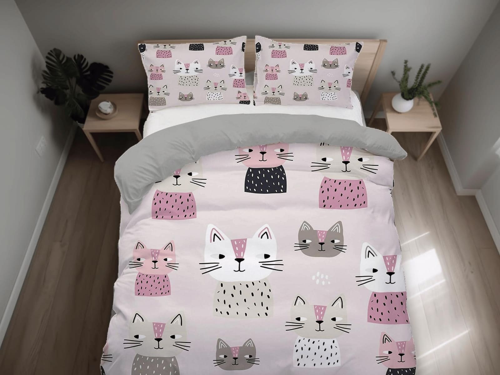 Boho cat bedding, toddler bedding, kids duvet cover set, gift for cat lovers, baby bedding, baby shower gift, pink bedding…