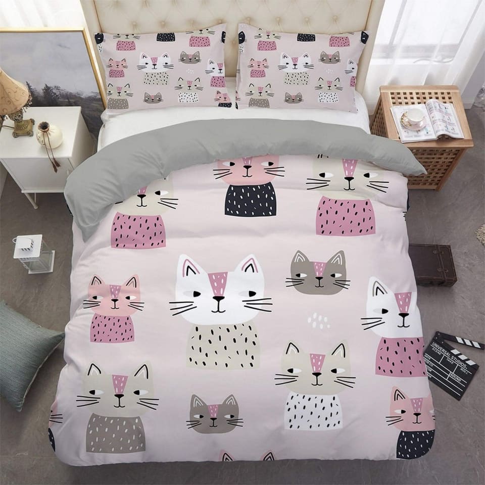 Boho cat bedding, toddler bedding, kids duvet cover set, gift for cat lovers, baby bedding, baby shower gift, pink bedding…
