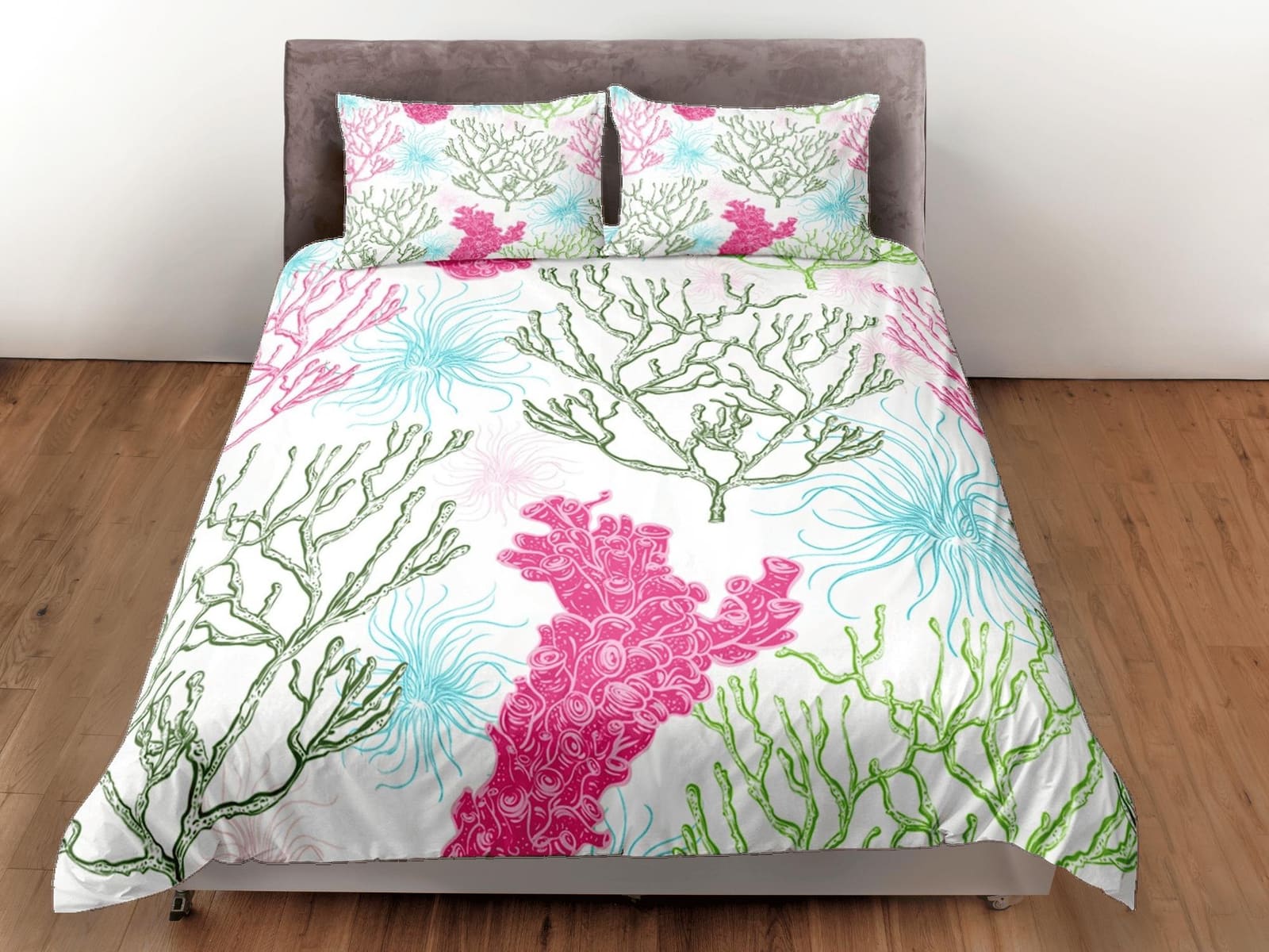 Boho dainty corals coastal grandma duvet cover nautical bedding set full queen king, aesthetic beach room decor, ocean lov…