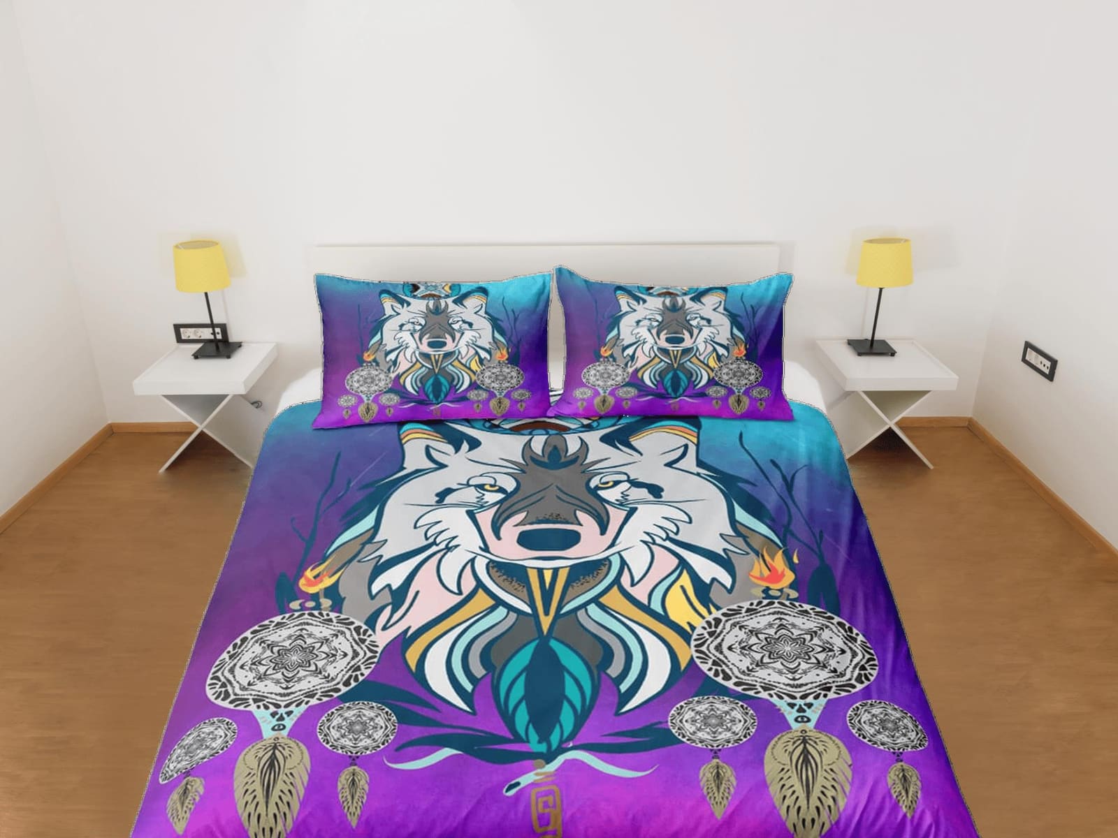 Boho fox dreamcatcher psychedelic duvet cover hippie bedding set full, preppy dorm bedding, indie room decor, aesthetic be…