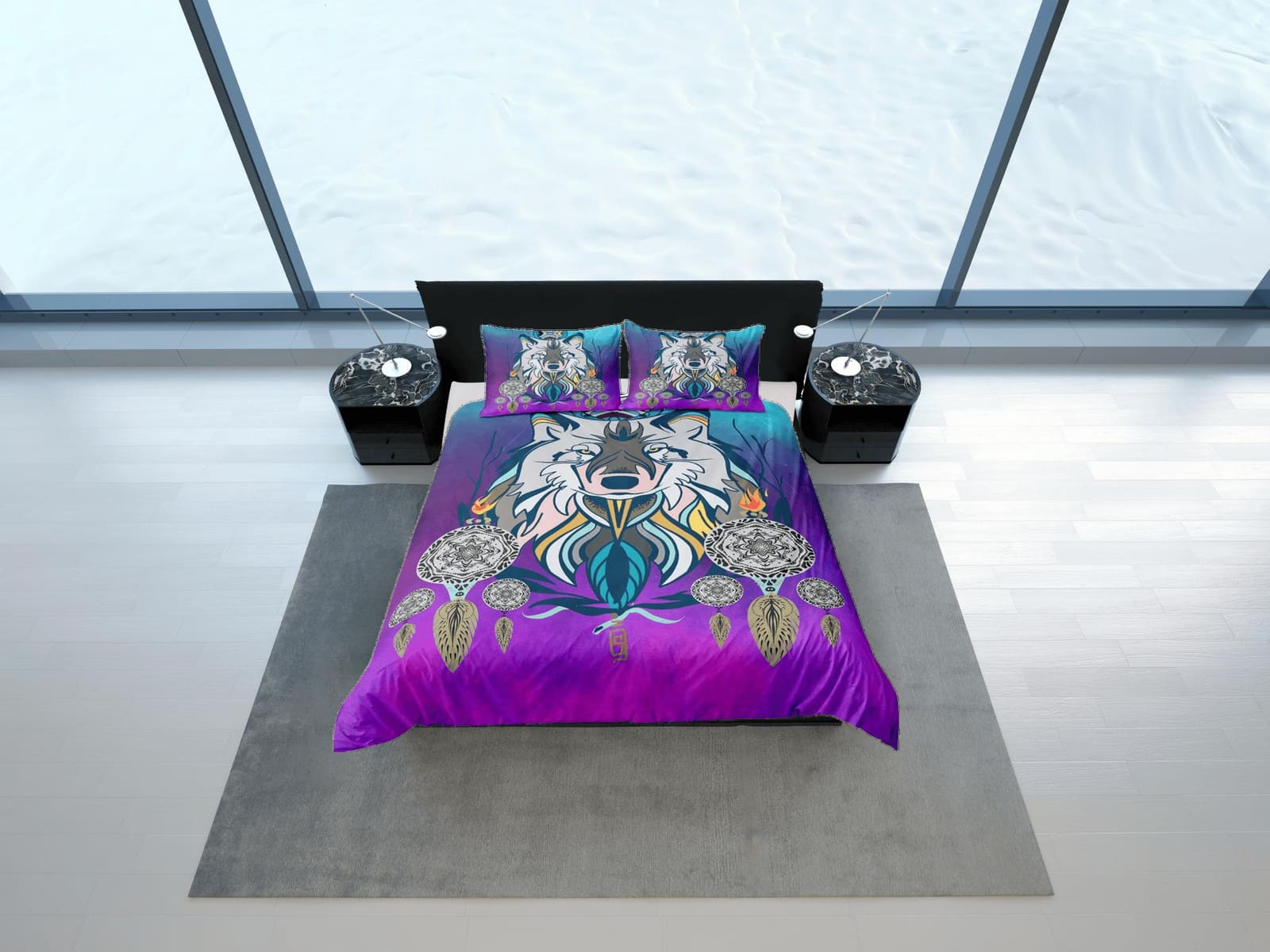 Boho fox dreamcatcher psychedelic duvet cover hippie bedding set full, preppy dorm bedding, indie room decor, aesthetic be…