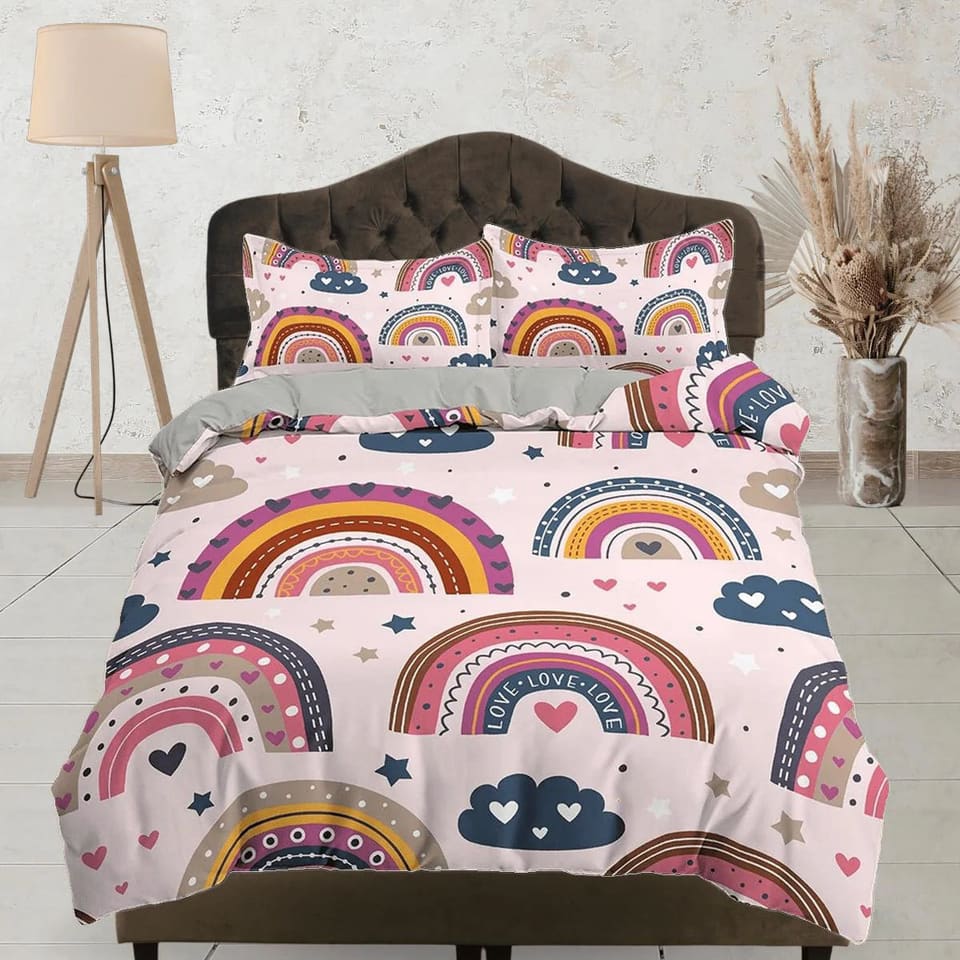 Boho Rainbow Bedding Nordic Design, Dorm Bedding Adult Duvet Cover, Toddler Bedding, Aesthetic Duvet Cover King Queen Full…