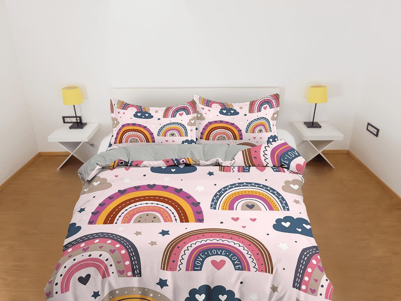 Boho Rainbow Bedding Nordic Design, Dorm Bedding Adult Duvet Cover, Toddler Bedding, Aesthetic Duvet Cover King Queen Full…