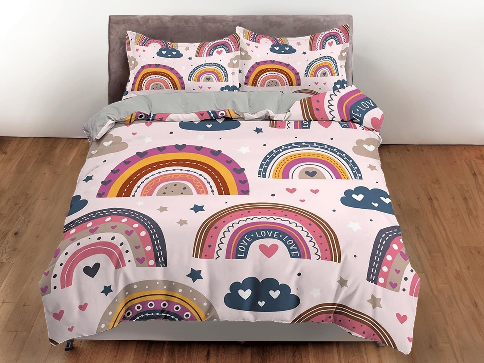 Boho Rainbow Bedding Nordic Design, Dorm Bedding Adult Duvet Cover, Toddler Bedding, Aesthetic Duvet Cover King Queen Full…