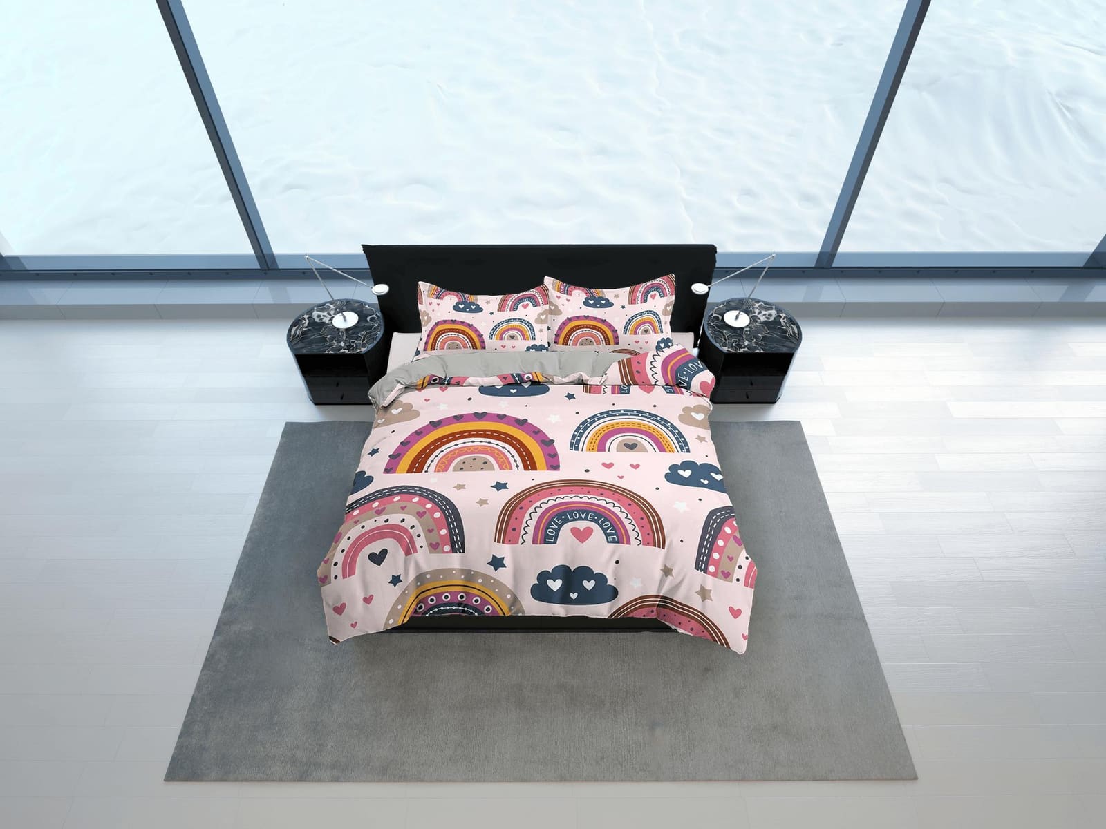 Boho Rainbow Bedding Nordic Design, Dorm Bedding Adult Duvet Cover, Toddler Bedding, Aesthetic Duvet Cover King Queen Full…