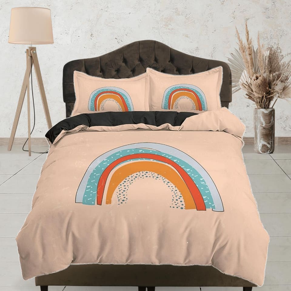 Boho Rainbow Brown Bedding, Minimalist Bohemian, Dorm Bedding, Duvet Cover Set, Aesthetic Duvet Cover King Queen Full Twin…