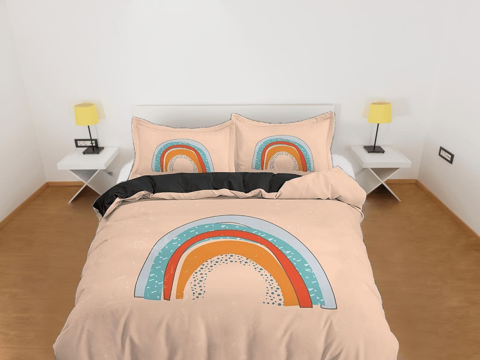 Boho Rainbow Brown Bedding, Minimalist Bohemian, Dorm Bedding, Duvet Cover Set, Aesthetic Duvet Cover King Queen Full Twin…