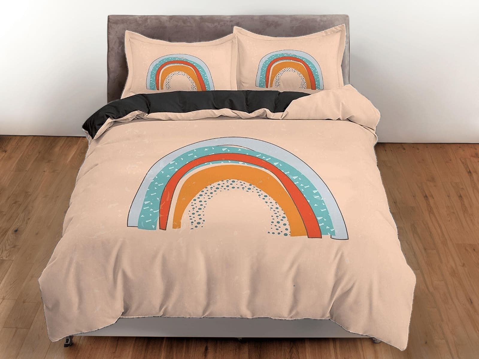 Boho Rainbow Brown Bedding, Minimalist Bohemian, Dorm Bedding, Duvet Cover Set, Aesthetic Duvet Cover King Queen Full Twin…