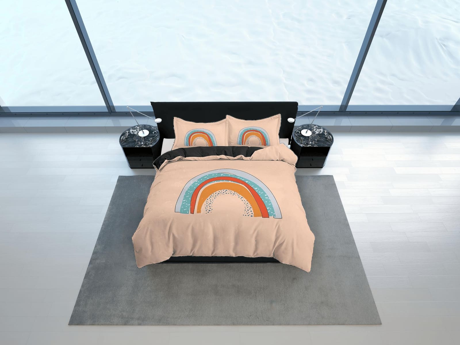 Boho Rainbow Brown Bedding, Minimalist Bohemian, Dorm Bedding, Duvet Cover Set, Aesthetic Duvet Cover King Queen Full Twin…