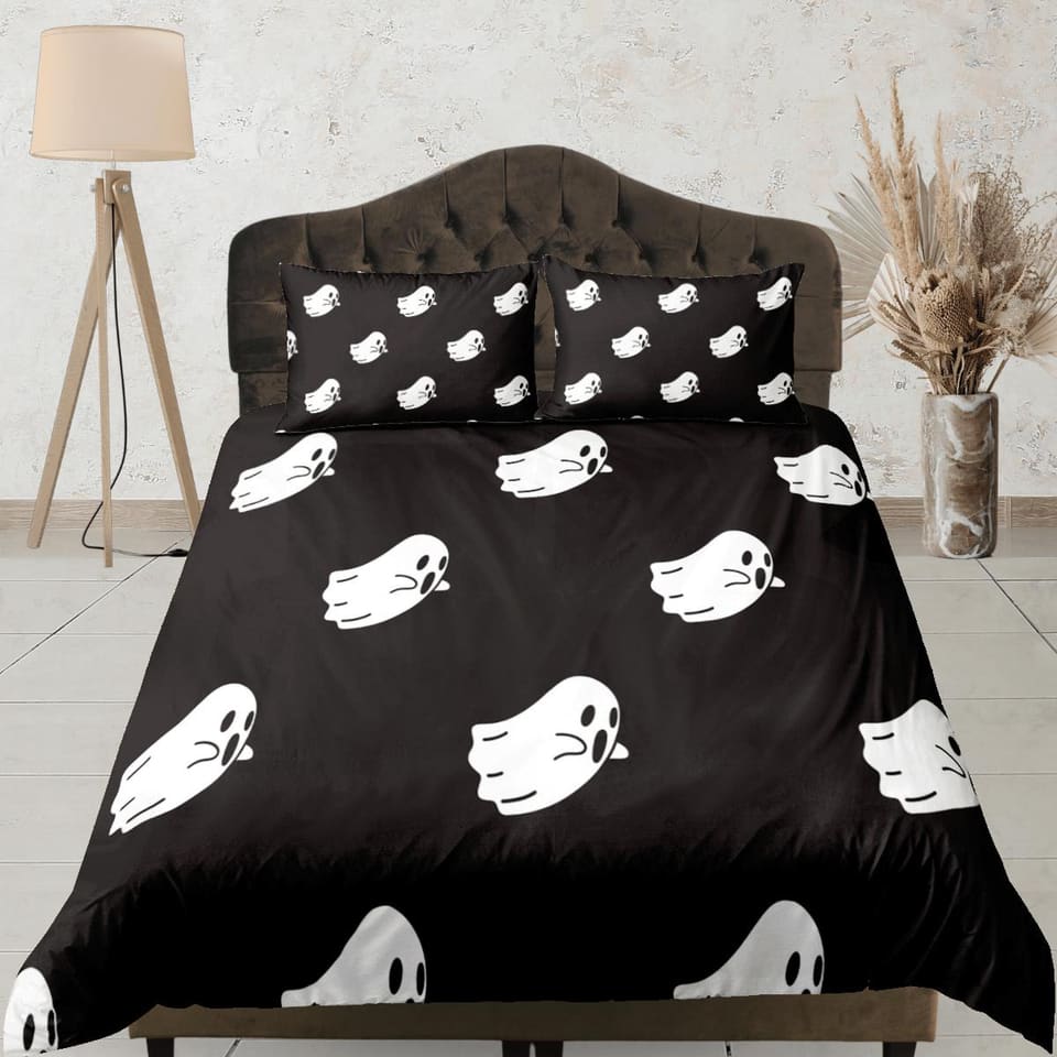 Boo cute ghost 90s vintage halloween bedding retro duvet cover set, colorful dorm bedding, teens bedroom, adult duvet, tod…