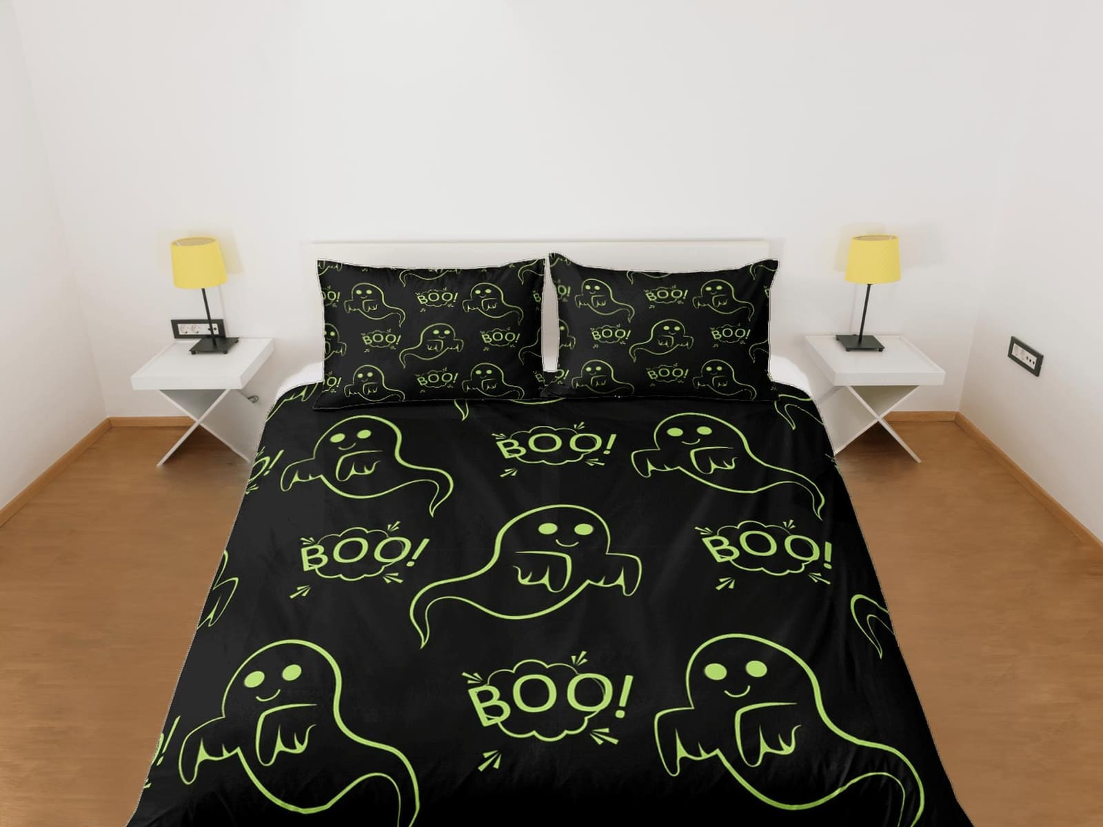 Boo cute ghost halloween bedding & pillowcase, gothic duvet cover, dorm bedding, goth decor toddler bedding, halloween gift