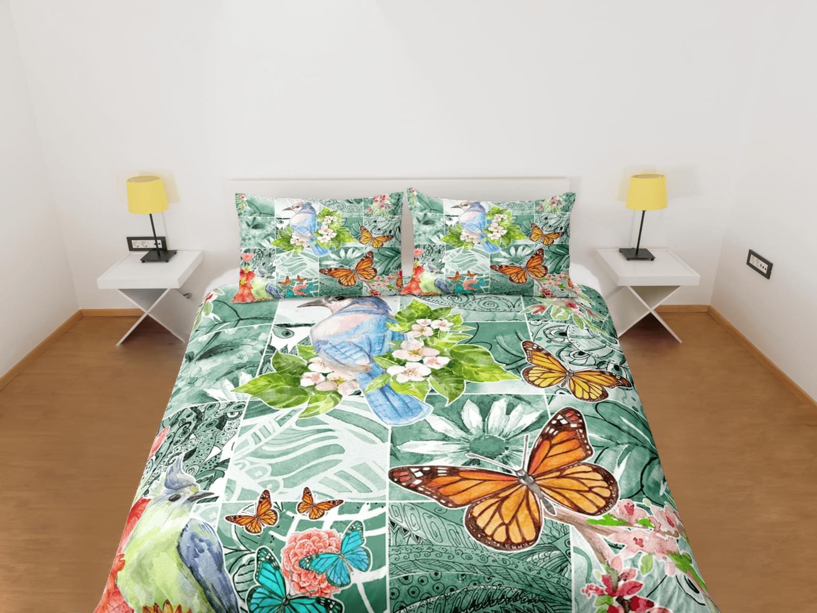 Botanical garden monarch butterfly bedding boho chic aesthetic duvet cover, dorm bedding full size adult duvet king queen…