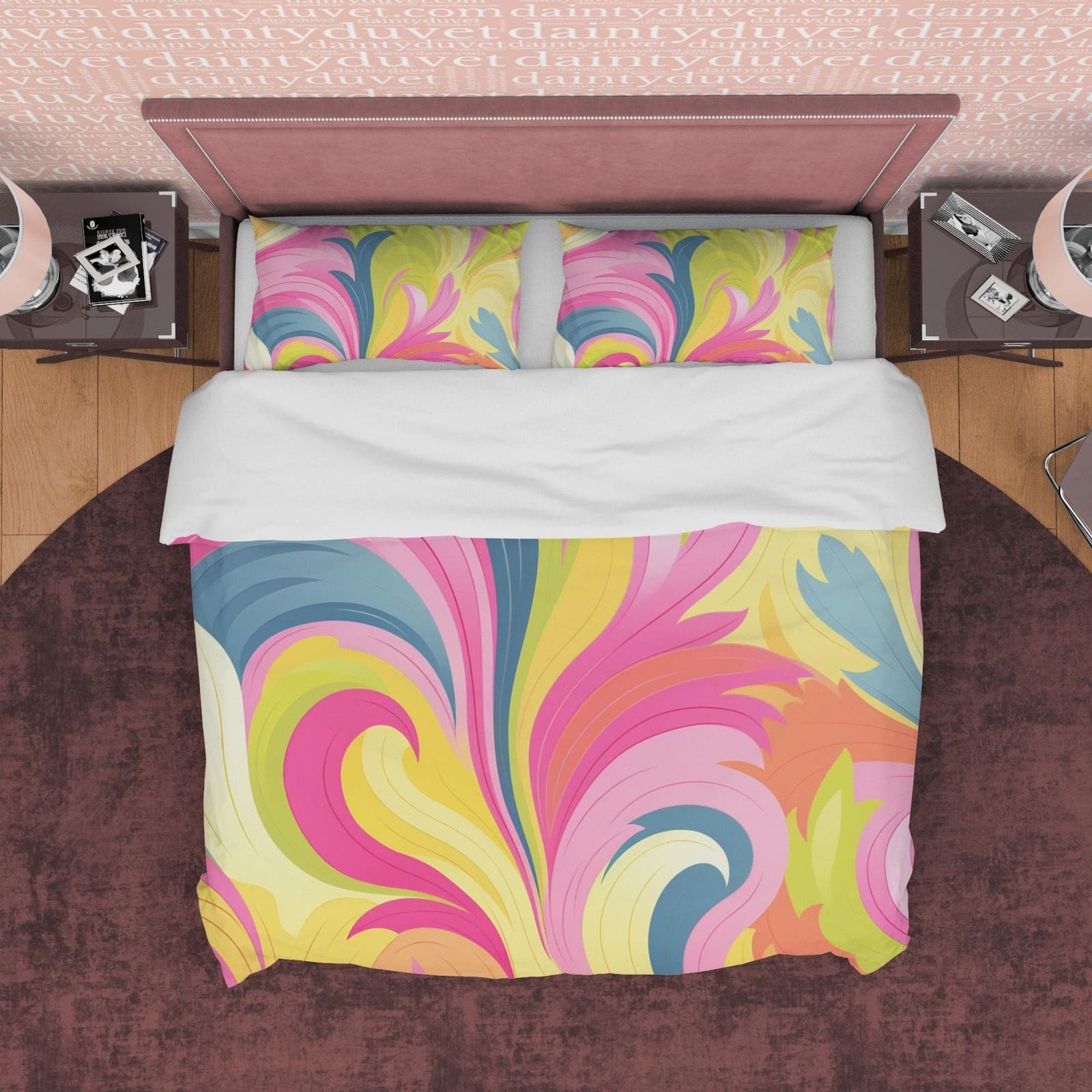Bright Color Boho Bedding Colorful Duvet Cover Bohemian Bedroom Set, Pink Yellow Floral Quilt Cover, Aesthetic Bedspread,…
