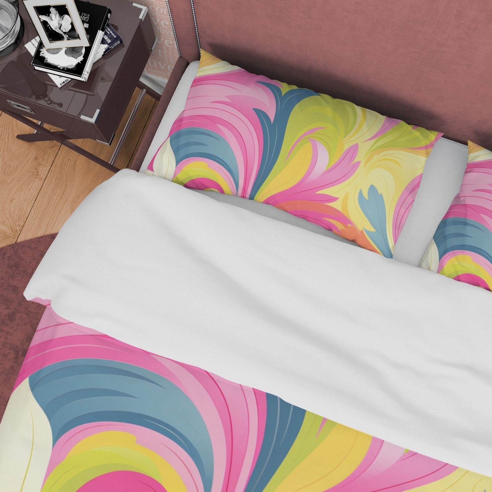 Bright Color Boho Bedding Colorful Duvet Cover Bohemian Bedroom Set, Pink Yellow Floral Quilt Cover, Aesthetic Bedspread,…