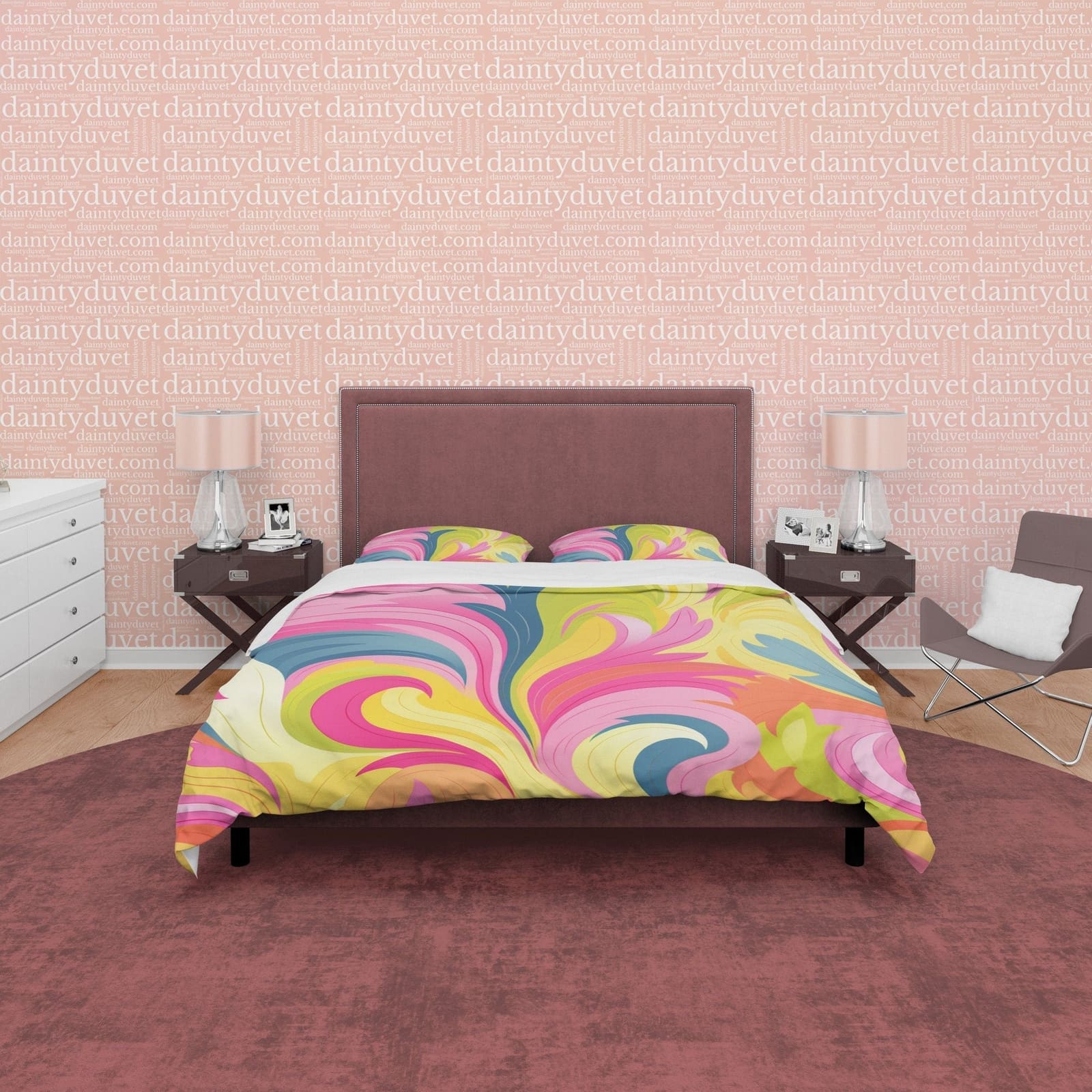 Bright Color Boho Bedding Colorful Duvet Cover Bohemian Bedroom Set, Pink Yellow Floral Quilt Cover, Aesthetic Bedspread,…