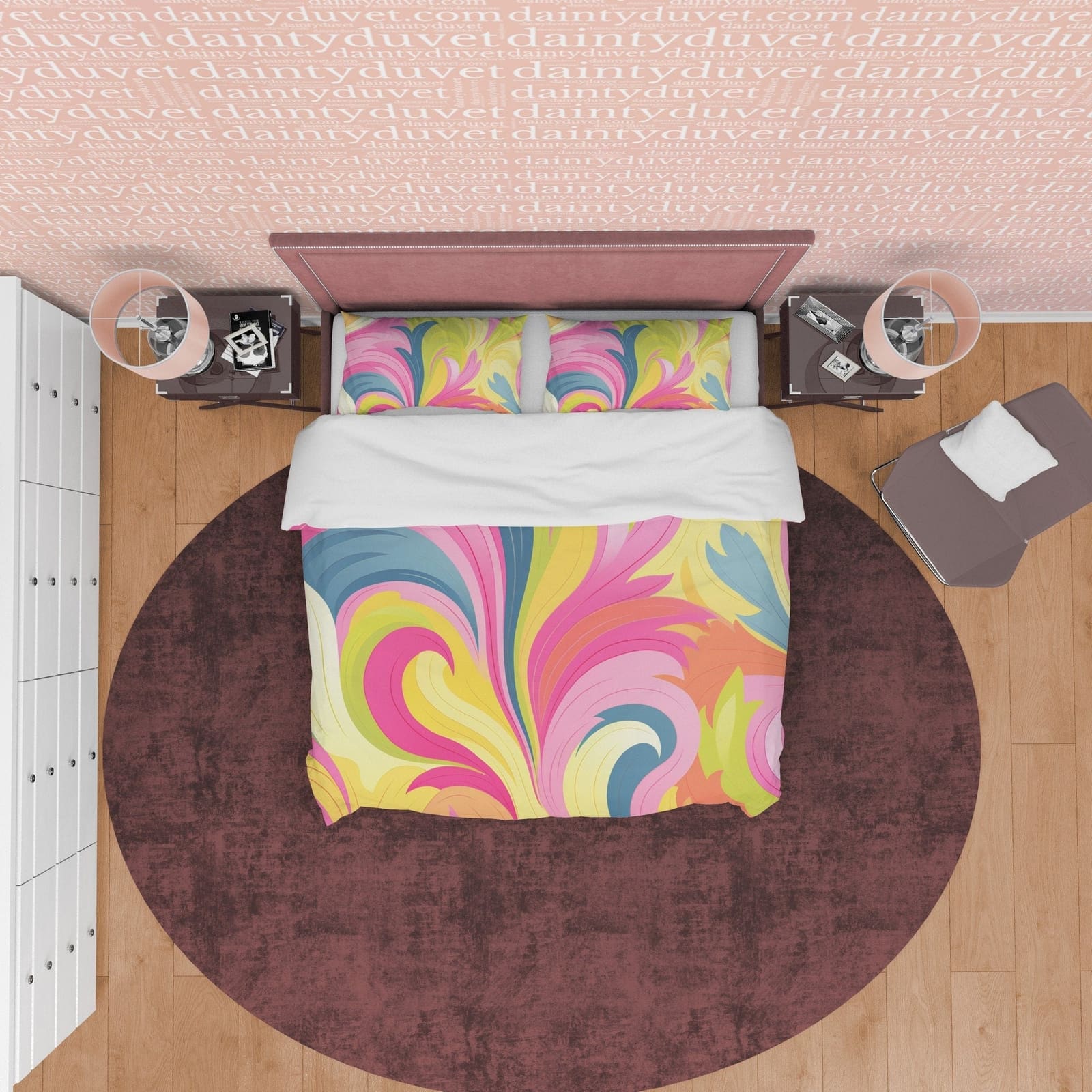 Bright Color Boho Bedding Colorful Duvet Cover Bohemian Bedroom Set, Pink Yellow Floral Quilt Cover, Aesthetic Bedspread,…
