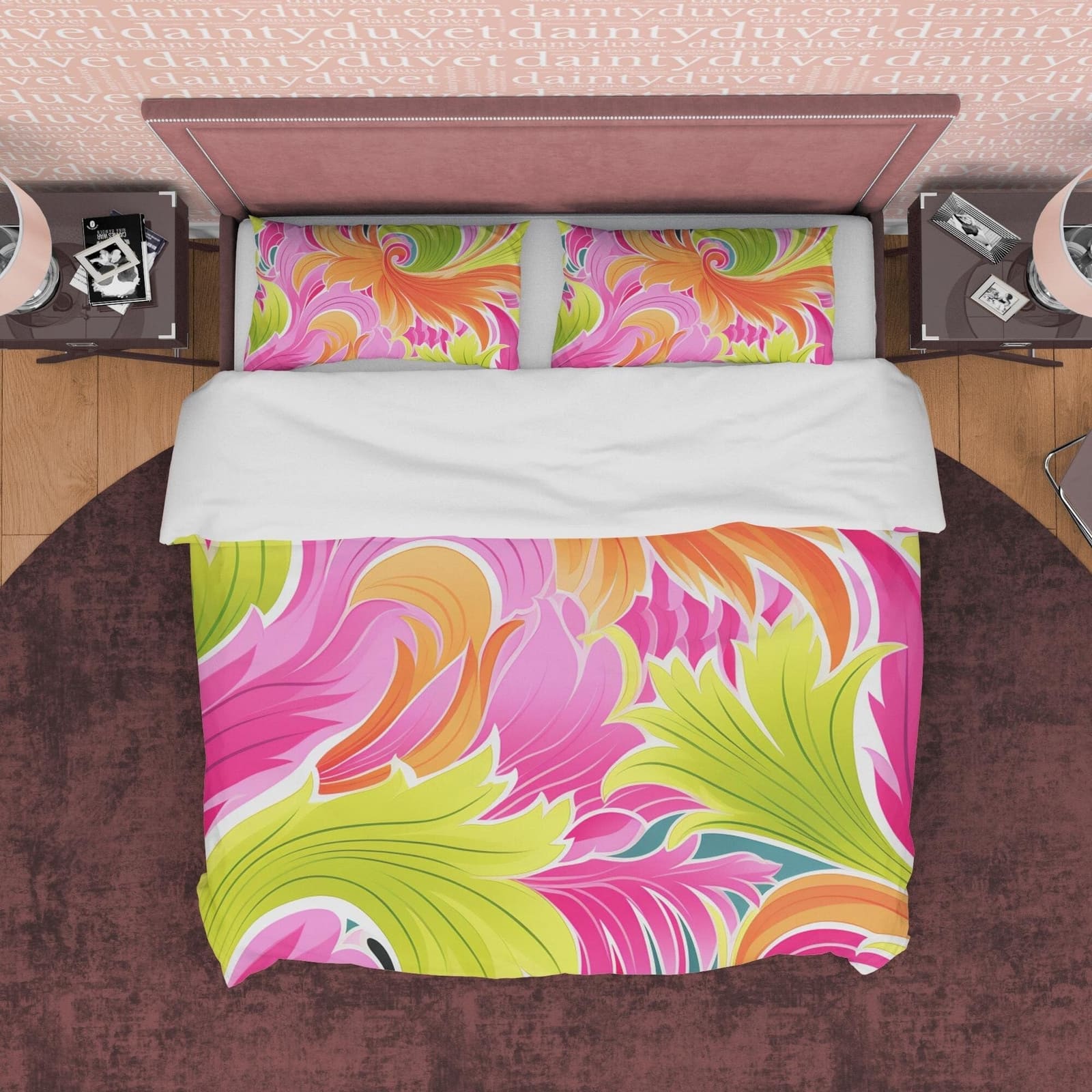 Bright Color Boho Bedding Colorful Duvet Cover Bohemian Bedroom Set, Vibrant Pink Blanket Cover Floral Quilt Cover, Aesthe…