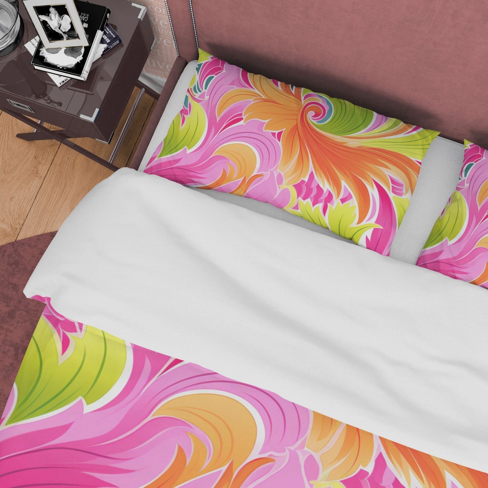 Bright Color Boho Bedding Colorful Duvet Cover Bohemian Bedroom Set, Vibrant Pink Blanket Cover Floral Quilt Cover, Aesthe…