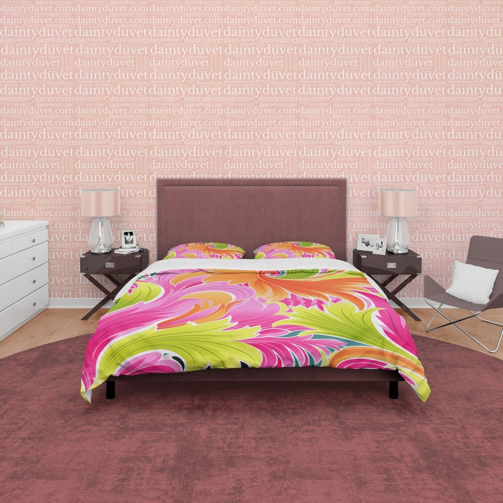 Bright Color Boho Bedding Colorful Duvet Cover Bohemian Bedroom Set, Vibrant Pink Blanket Cover Floral Quilt Cover, Aesthe…