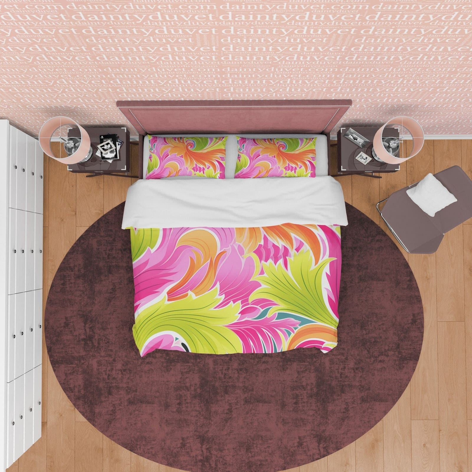 Bright Color Boho Bedding Colorful Duvet Cover Bohemian Bedroom Set, Vibrant Pink Blanket Cover Floral Quilt Cover, Aesthe…