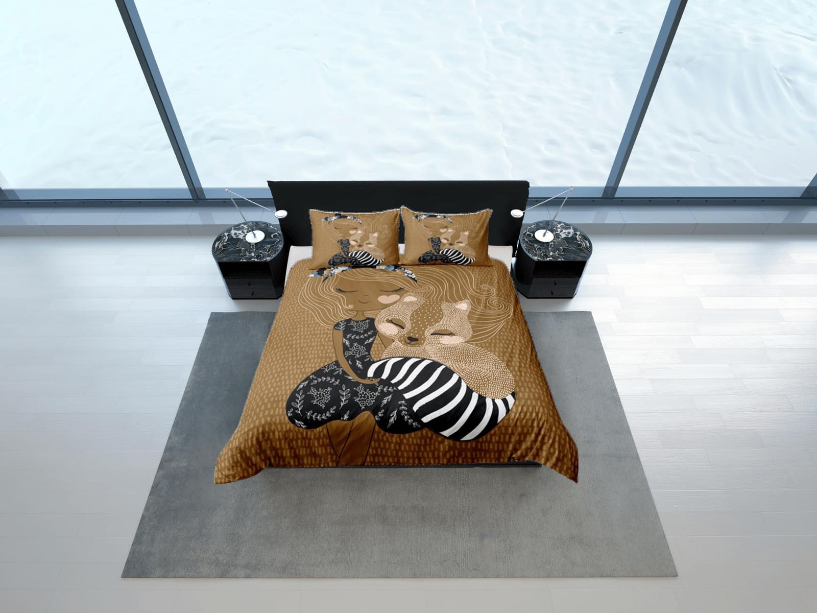 Brown Duvet Cover Set Cute Kids Bedspread, Squirrel Dorm Bedding with Pillowcase