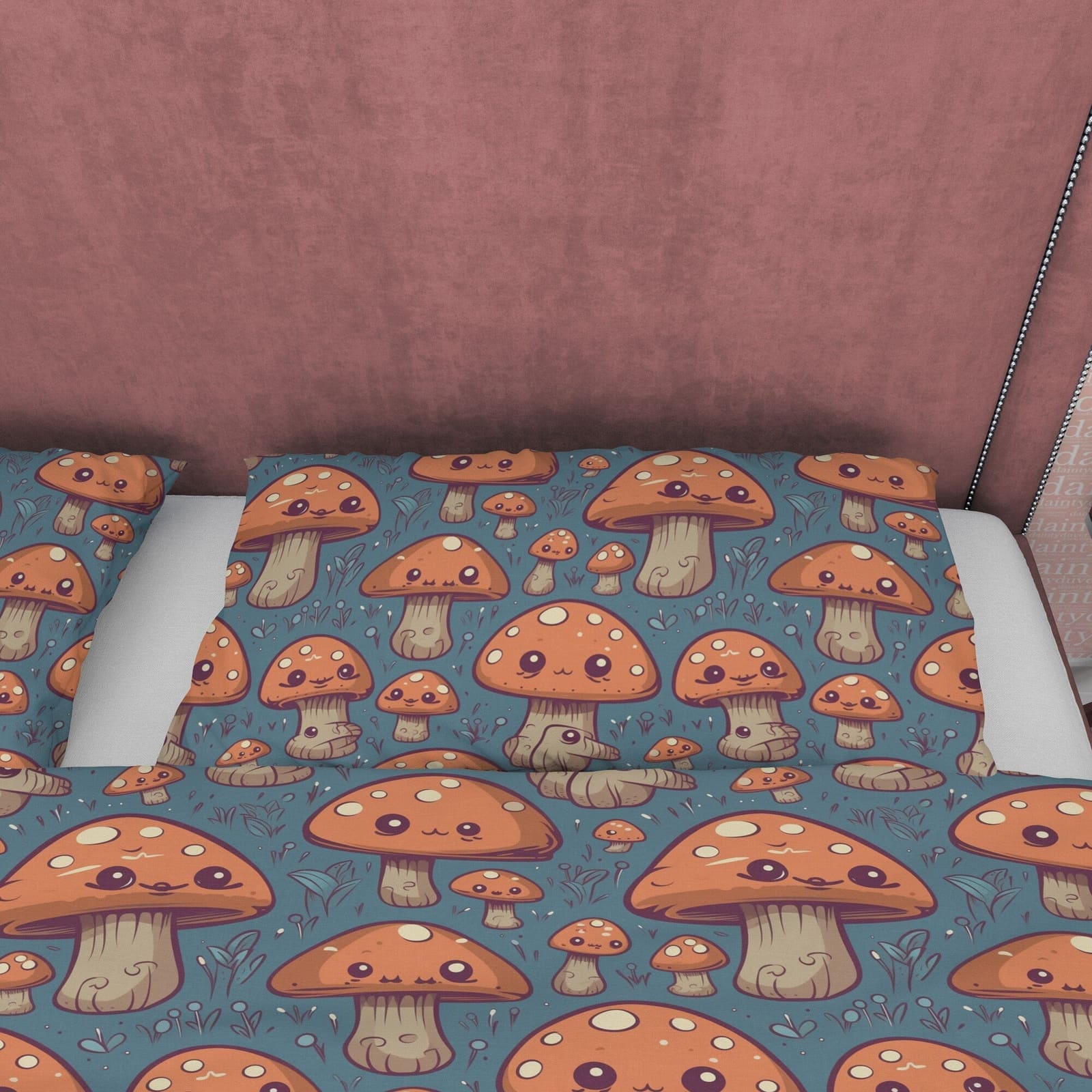 Brown Mushroom Retro Bedding Set, Rustic Duvet Cover, Vintage Plant Quilt Cover, Unique 70's Pattern Bedspread, Zipper Bed…