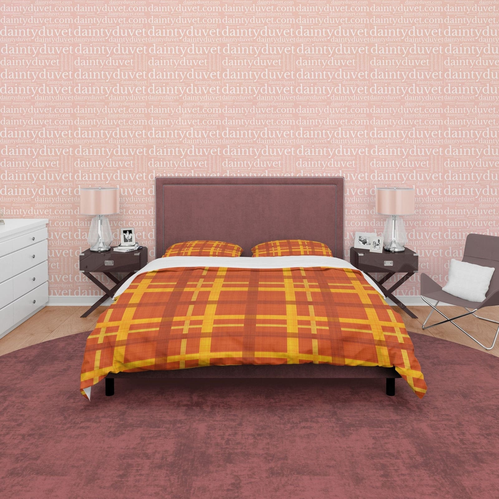 Brown Orange Geometric Plaid Bedding Checkered Duvet Cover, Modern Farmhouse Rustic Bedroom Set, Tartan Quilt Cover, Bedsp…