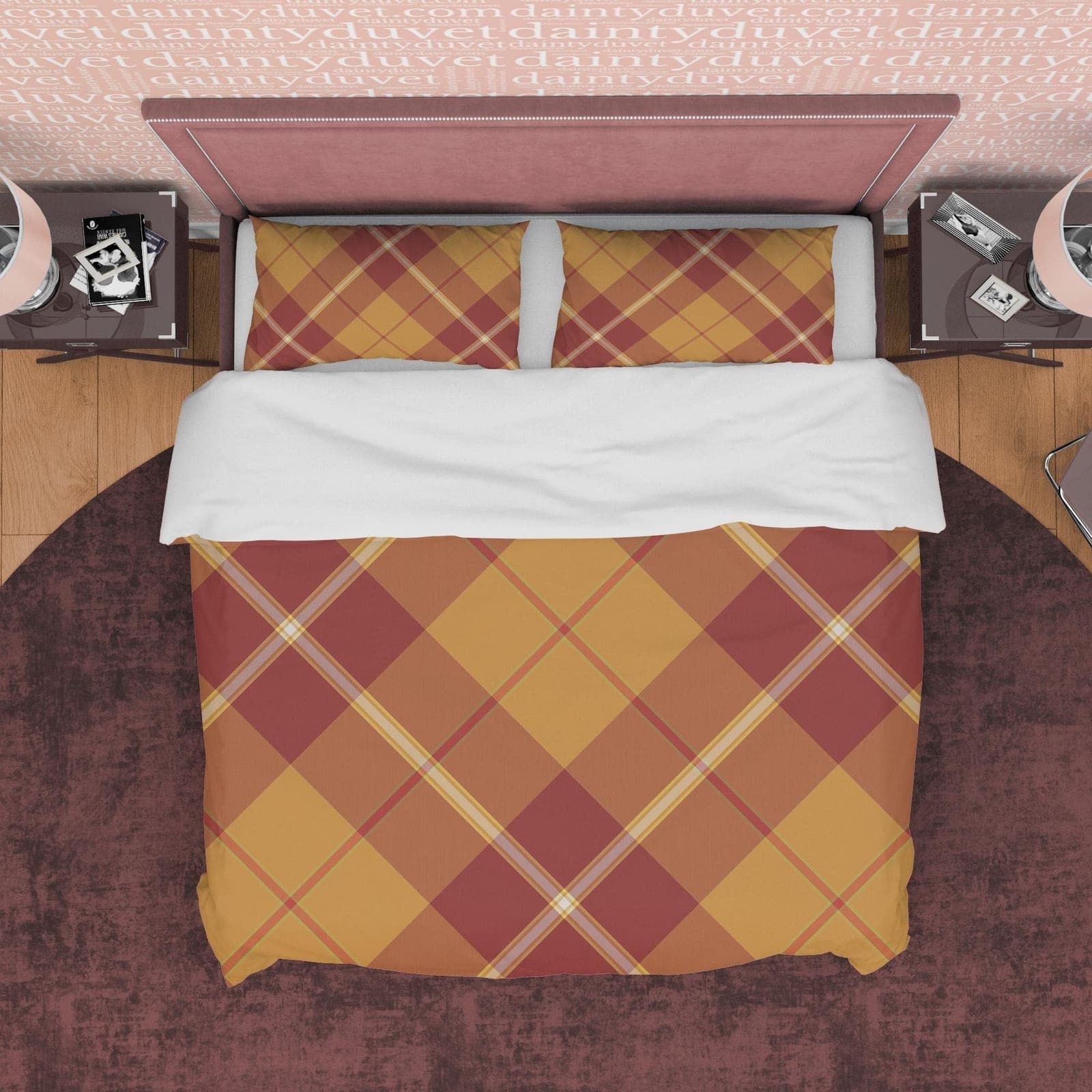 Brown Plaid Bedding Checkered Duvet Cover, Nude Color Tartan Quilt Cover, Modern Farmhouse Blanket Cover Rustic Autumn Amb…