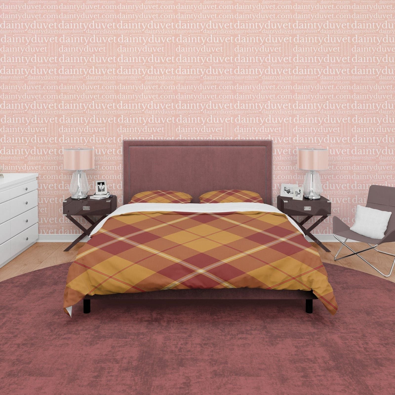 Brown Plaid Bedding Checkered Duvet Cover, Nude Color Tartan Quilt Cover, Modern Farmhouse Blanket Cover Rustic Autumn Amb…