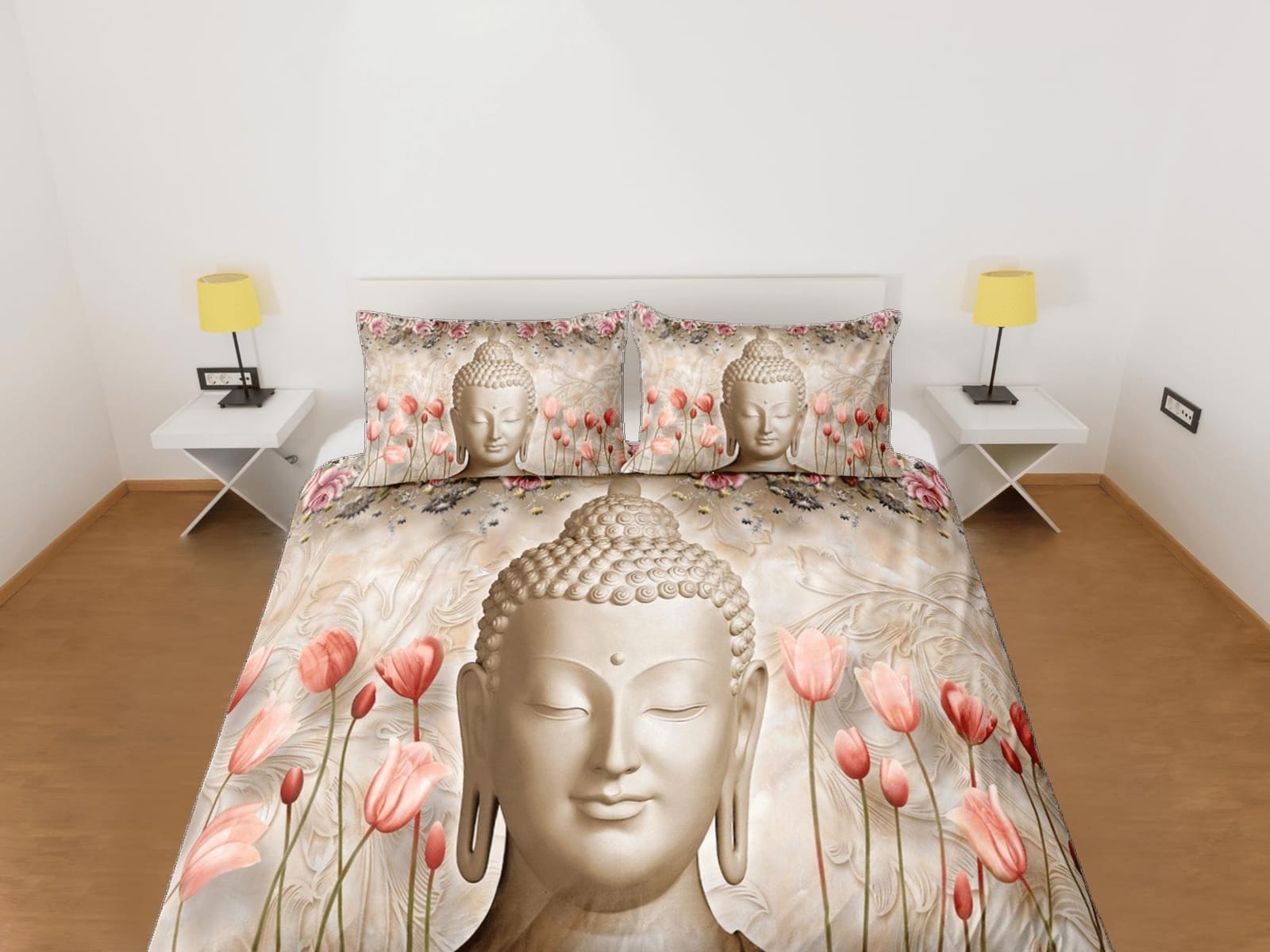 Buddhism floral bedding, buddha duvet cover queen, king, boho duvet, designer bedding, aesthetic bedding, maximalist full…
