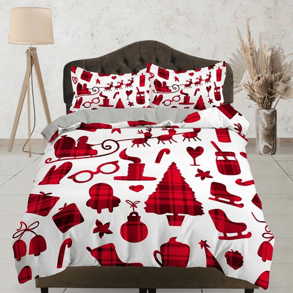 Buffalo plaid Christmas bedding & pillowcase holiday gift duvet cover king queen full twin toddler bedding baby Christmas…