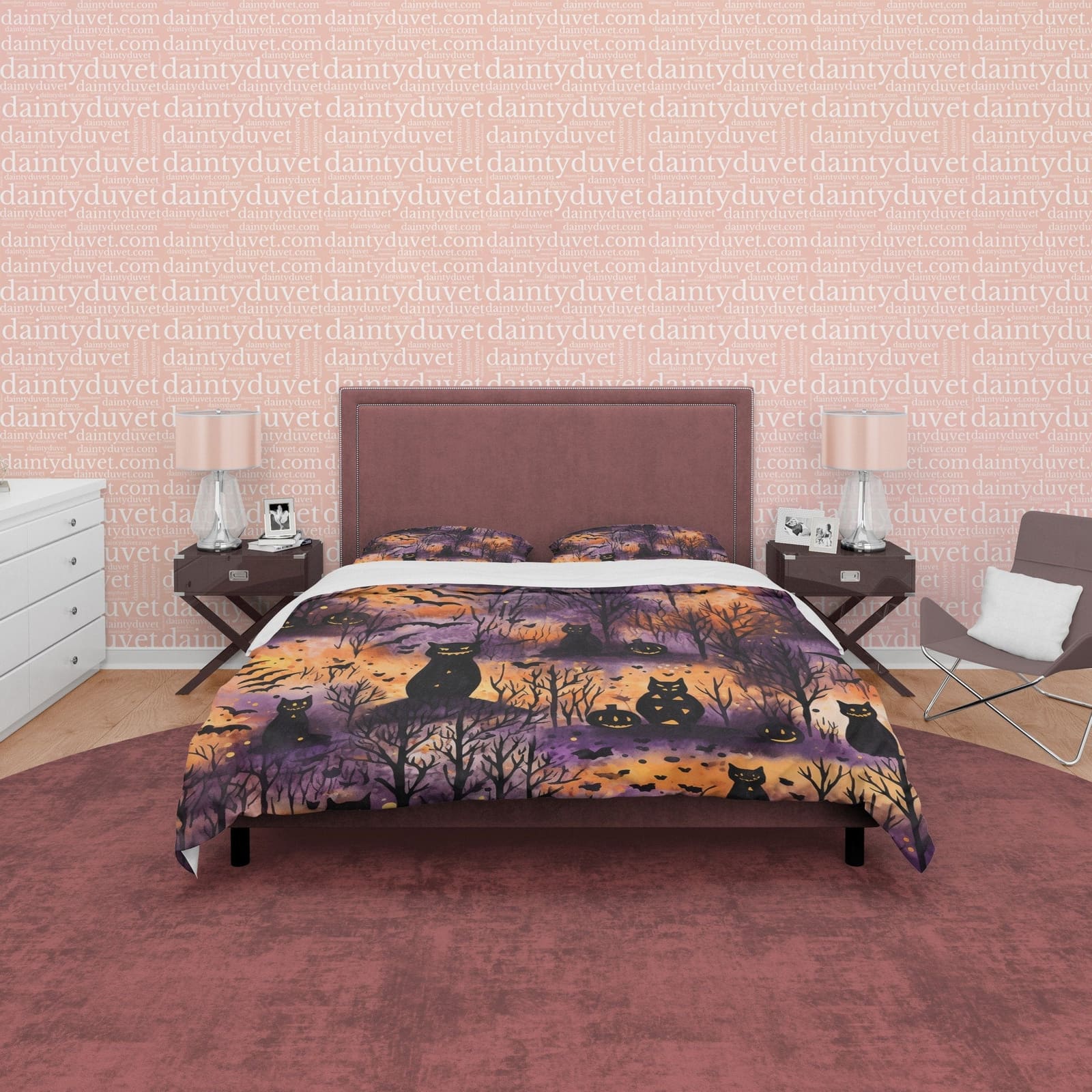 Burnt Forest  Duvet Cover Set, Scary Cat Quilt Cover, Autumn Bedding, Halloween Decor, Spooky Bedding, Fall Bedding Set, C…