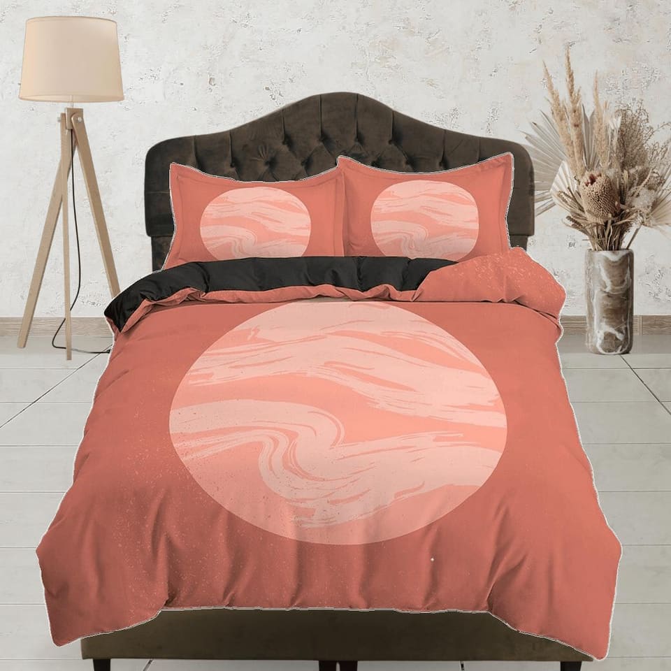 Burnt Orange Bedding with Moon Design Gradient Colors, Minimalist Duvet Cover Set, Dorm Bedding, Aesthetic Duvet King Quee…
