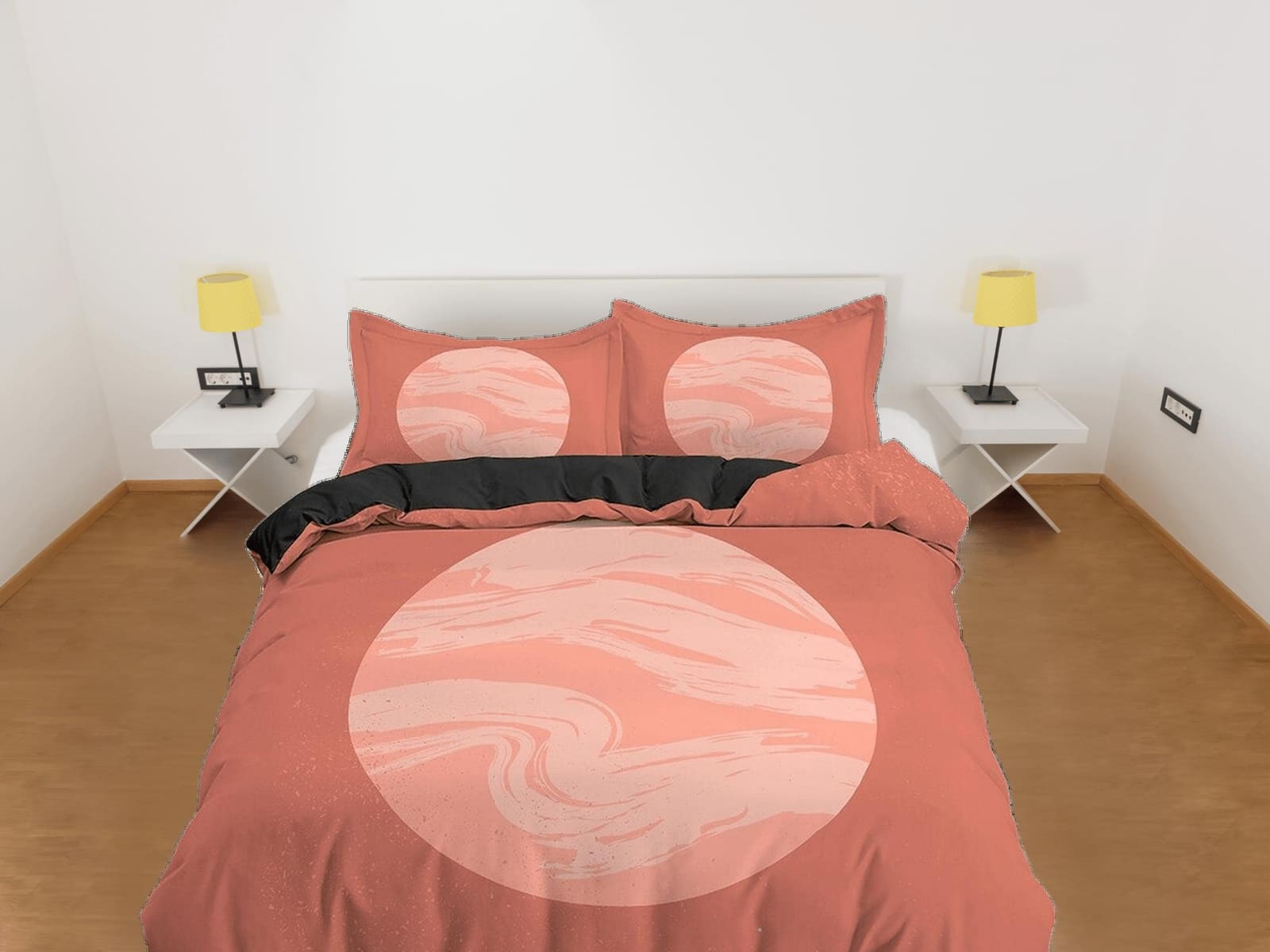 Burnt Orange Bedding with Moon Design Gradient Colors, Minimalist Duvet Cover Set, Dorm Bedding, Aesthetic Duvet King Quee…