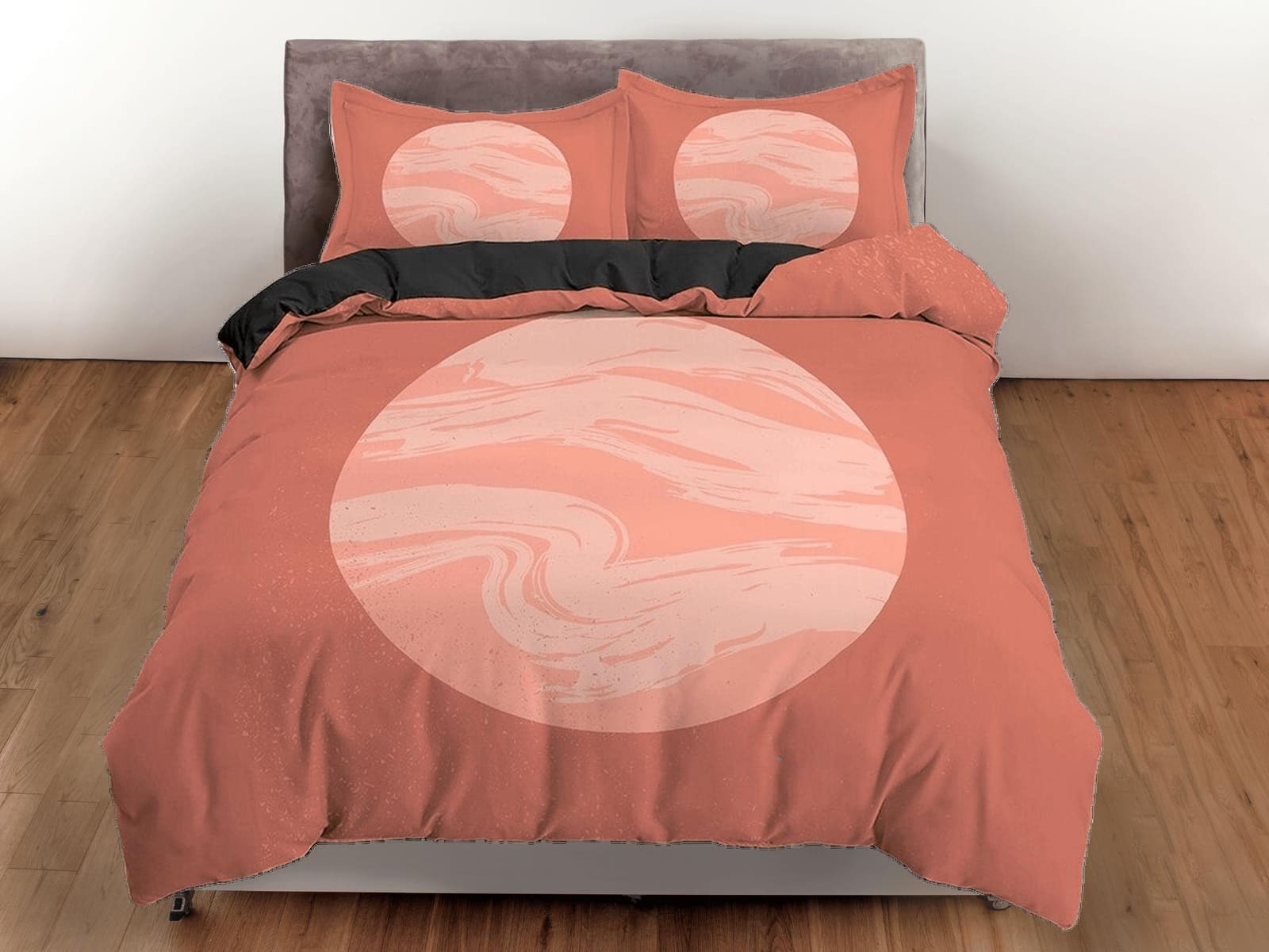 Burnt Orange Bedding with Moon Design Gradient Colors, Minimalist Duvet Cover Set, Dorm Bedding, Aesthetic Duvet King Quee…