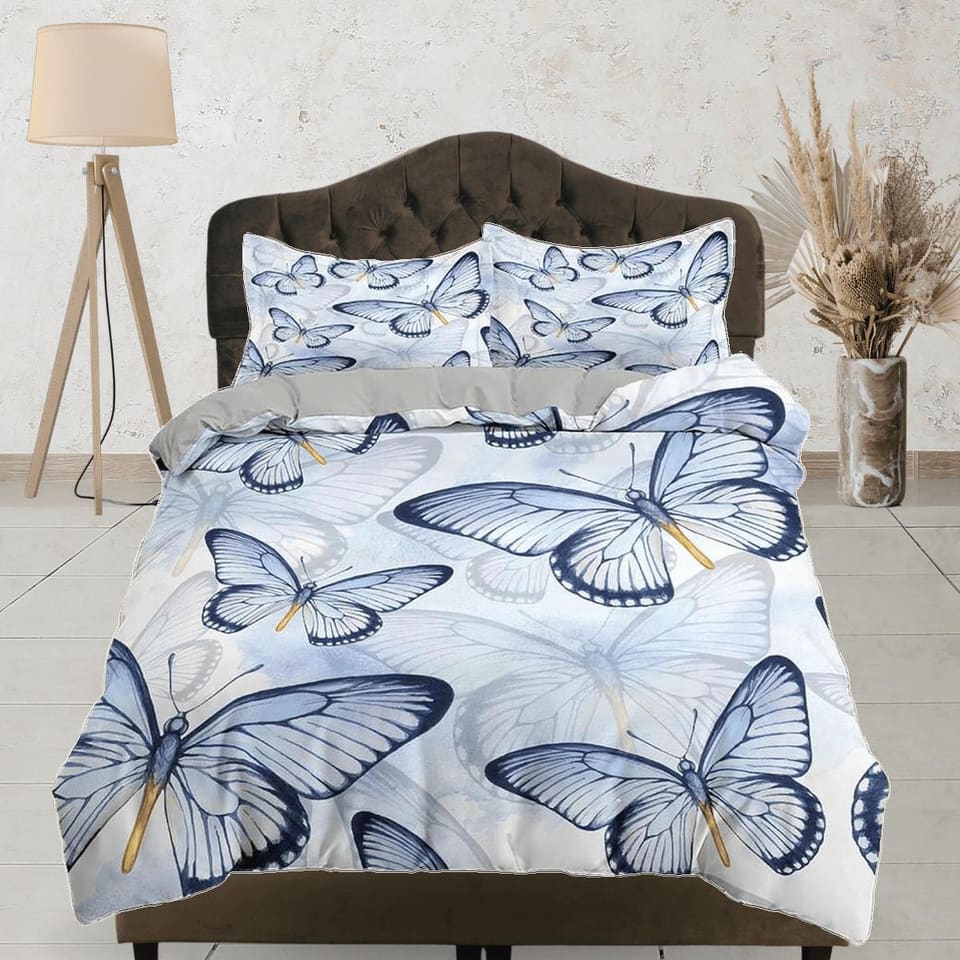 Butterfly bedding light blue purple duvet cover boho chic dorm bedding full size adult duvet king queen twin, nursery todd…