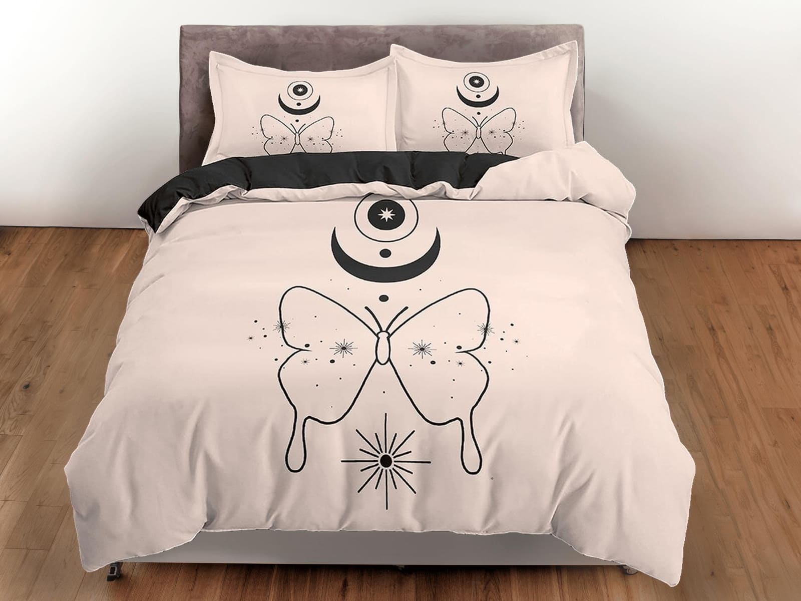Butterfly Boho Beige Bedding Minimalist, Zodiac Gift Celestial Dorm Bedding, Astrology Duvet Cover Set, Aesthetic Duvet Ki…
